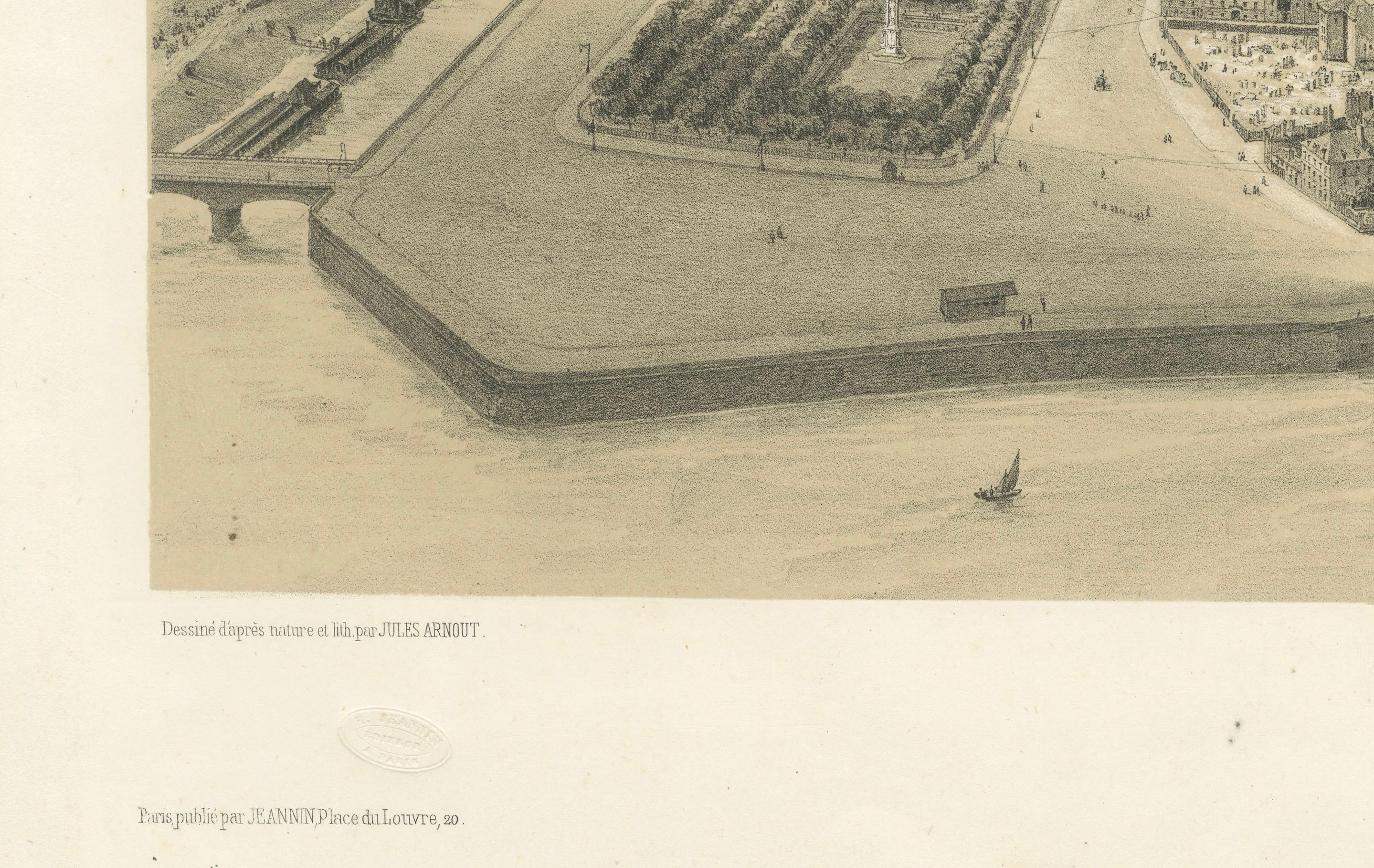 French Paris en Ballon – Aerial View of Paris from a Balloon, Lithograph by Albert 1850 For Sale