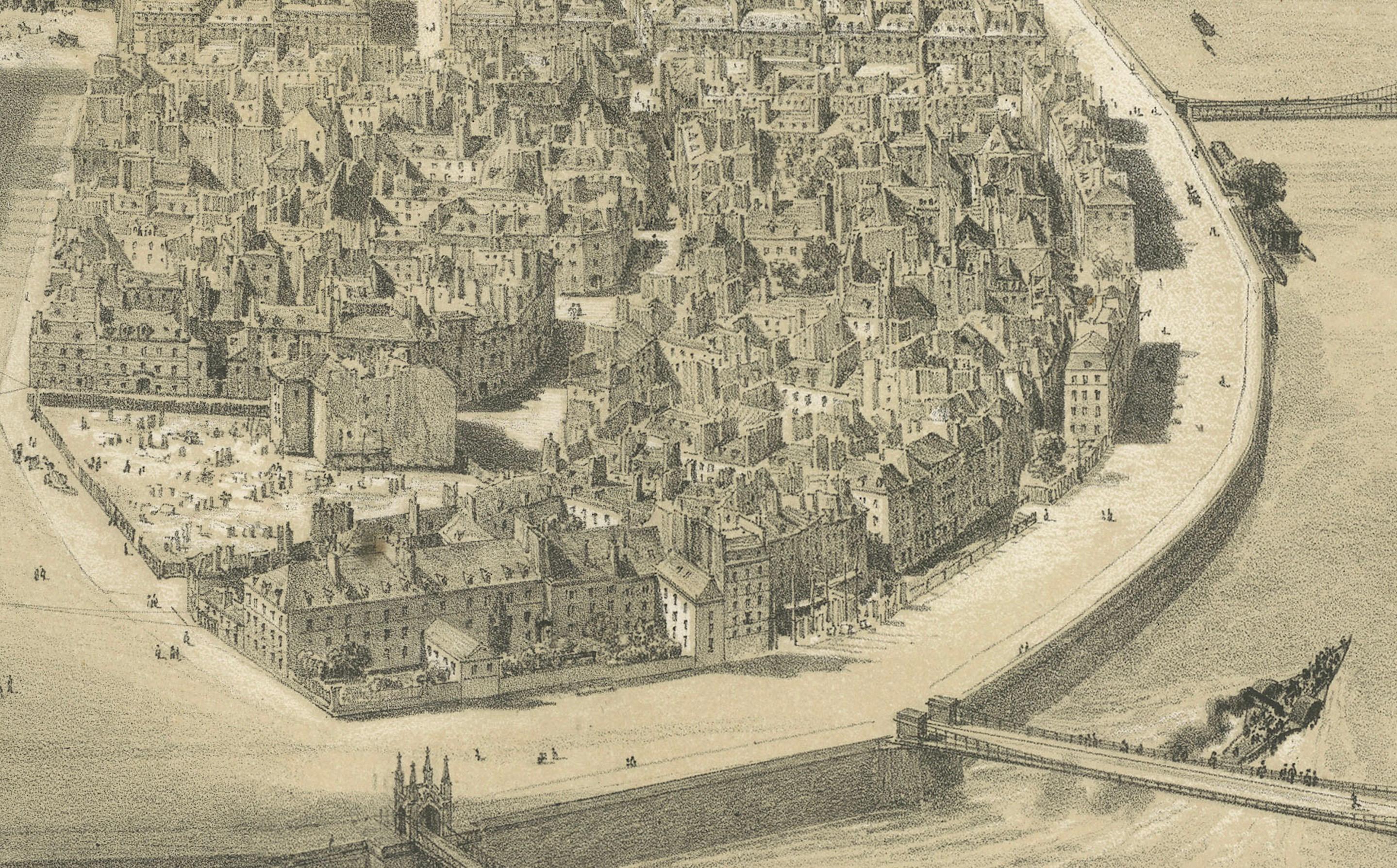 Paris en Ballon – Aerial View of Paris from a Balloon, Lithograph by Albert 1850 For Sale 3