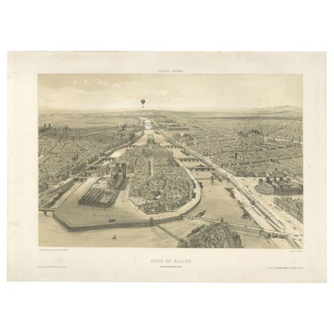 Paris en Ballon – Aerial View of Paris from a Balloon, Lithograph by Albert 1850