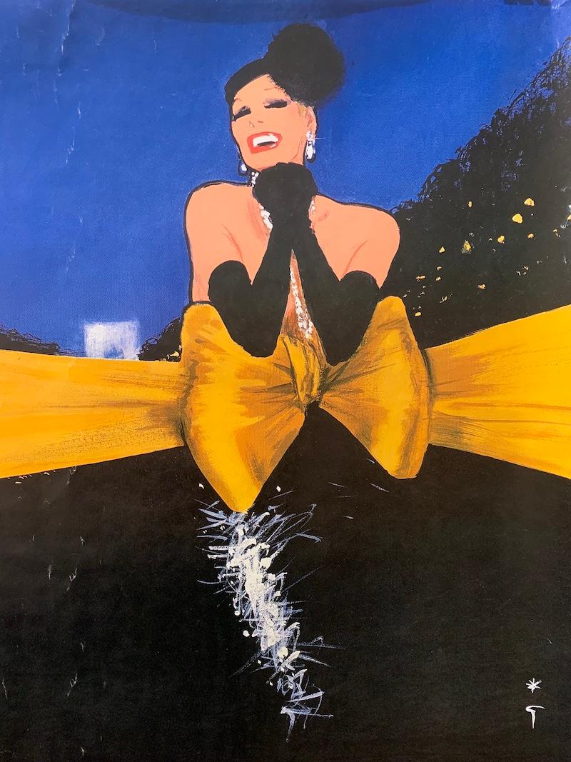 Paris en Fete Paris en Vogue, Original Vintage Fashion Poster by Rene Gruau. This is an ORIGINAL poster from 1985. Rene Gruau was a fashion illustrator whose exaggerated portrayal of fashion design through painting has had a lasting effect on the