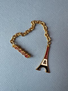 Statement Earring Chain Eiffel Tower Blue White Red Enamel