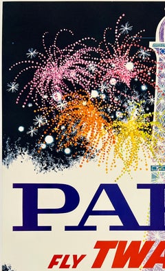 PARIS - FLY TWA JETS Original Vintage Airline Travel Poster DAVID KLEIN