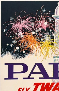 PARIS - FLY TWA JETS Original Vintage Airline Travel Poster DAVID KLEIN