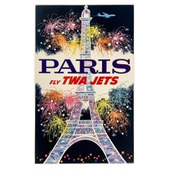 PARIS - FLY TWA JETS Original Vintage Airline Travel Poster DAVID KLEIN