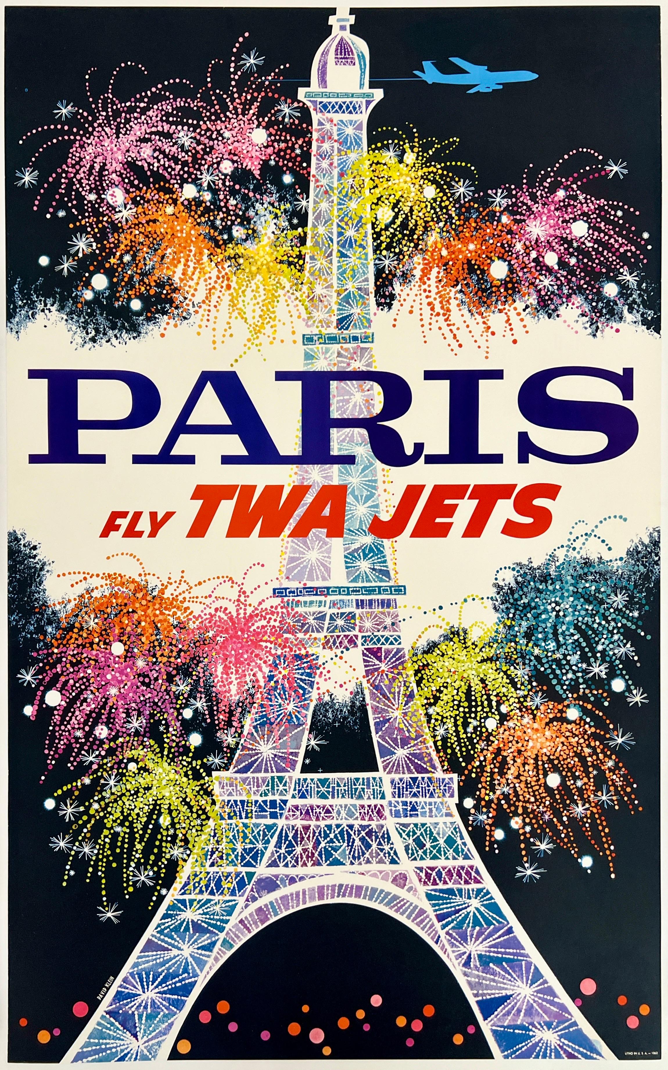 PARIS - FLY TWA JETS Original Vintage Airline Travel Poster DAVID KLEIN
