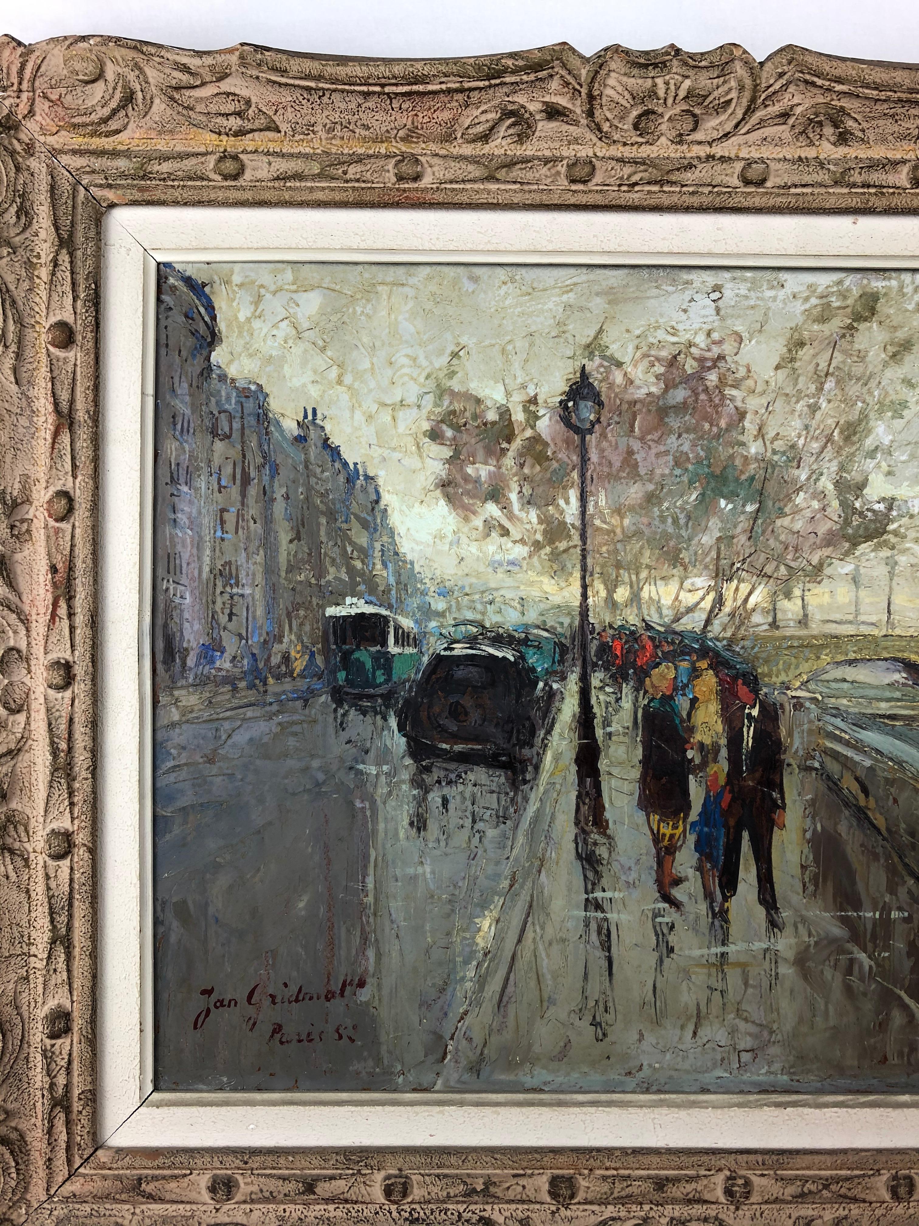 Peinture à l'huile - Paysage urbain de Paris, France par Jan Gridmall  en vente 1