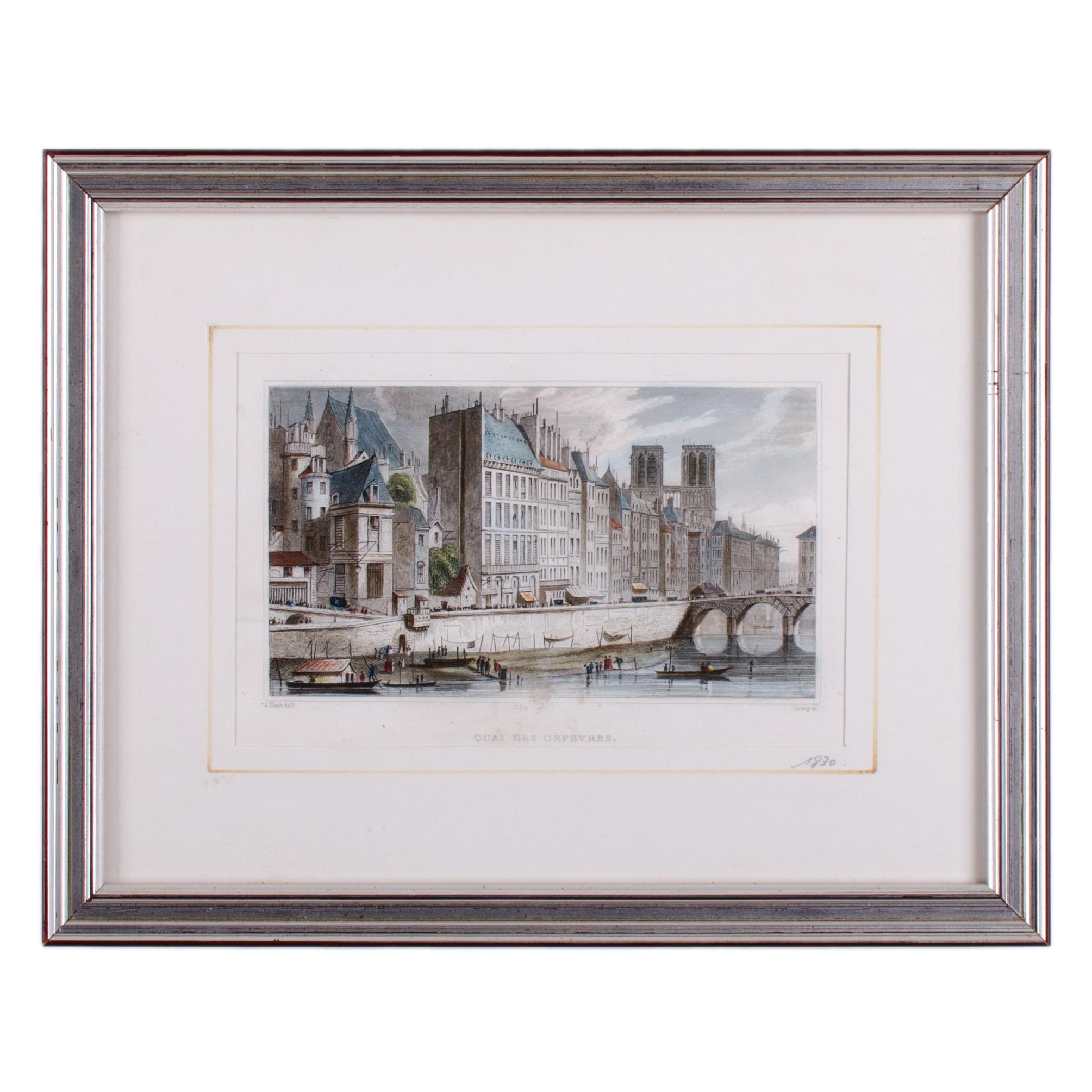 Paris, France, Quai des Orfèvres, After Joseph Nash c.1830 In Good Condition For Sale In Savannah, GA