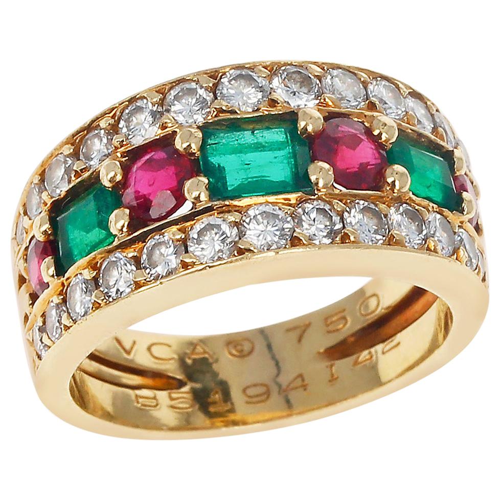 Paris, France Van Cleef & Arpels Emerald and Round Ruby and Diamond Band Ring