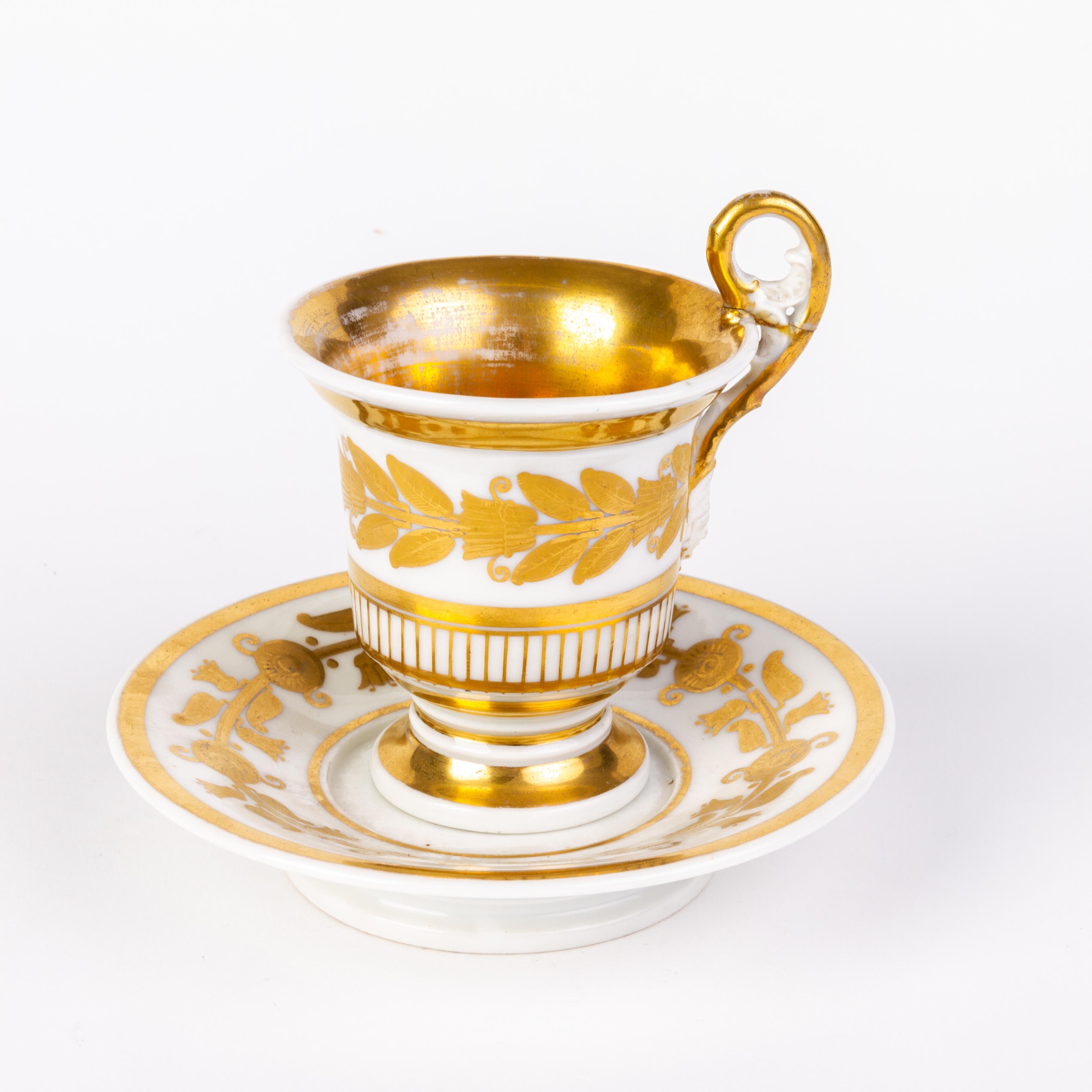 18th Century and Earlier Paris French Gilt Porcelain Empire Teacup & Saucer ca. 1790 18th Century