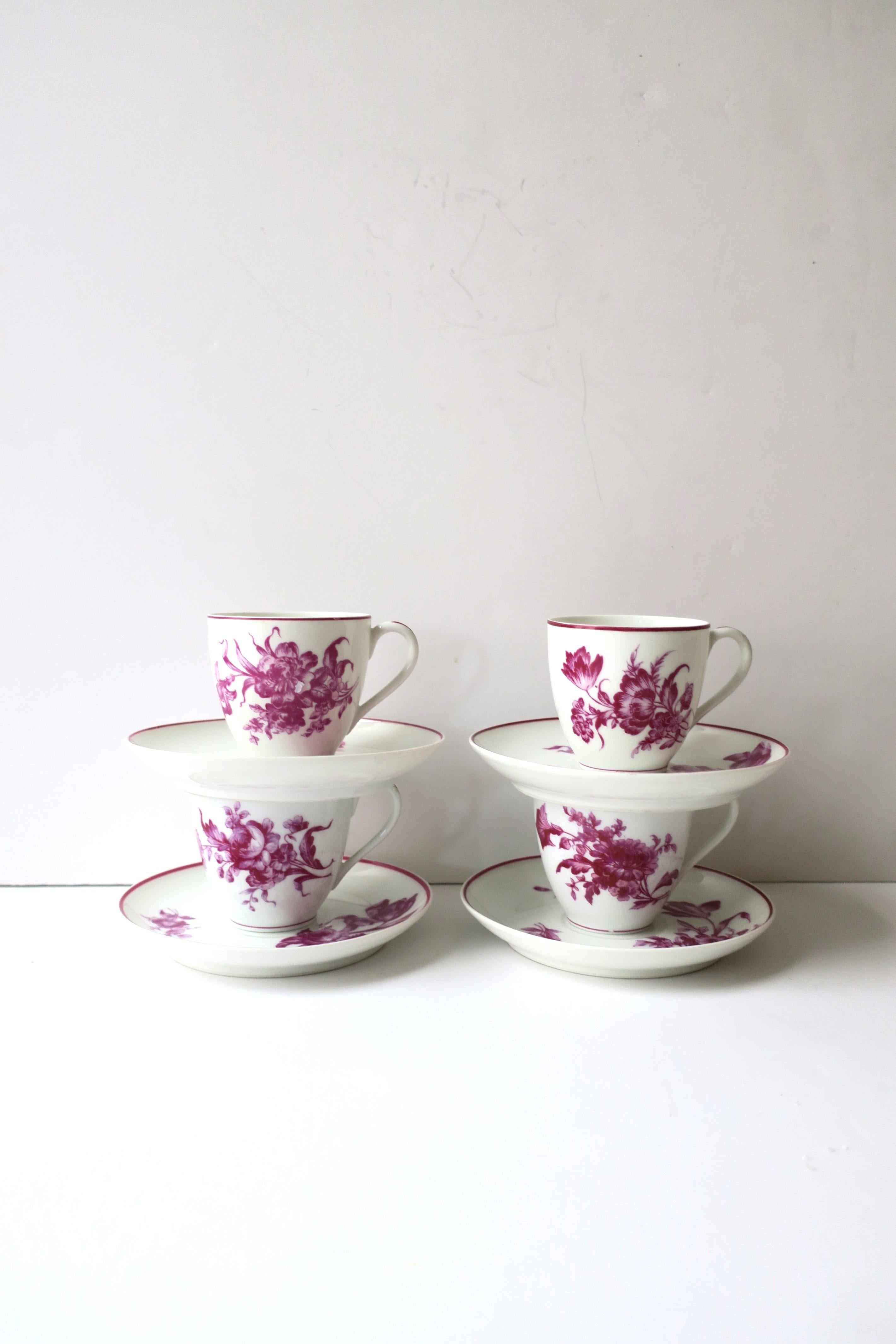 Glazed Paris French Porcelain Coffee Espresso or Tea Demitasse Cup & Saucer, Set of 4 For Sale