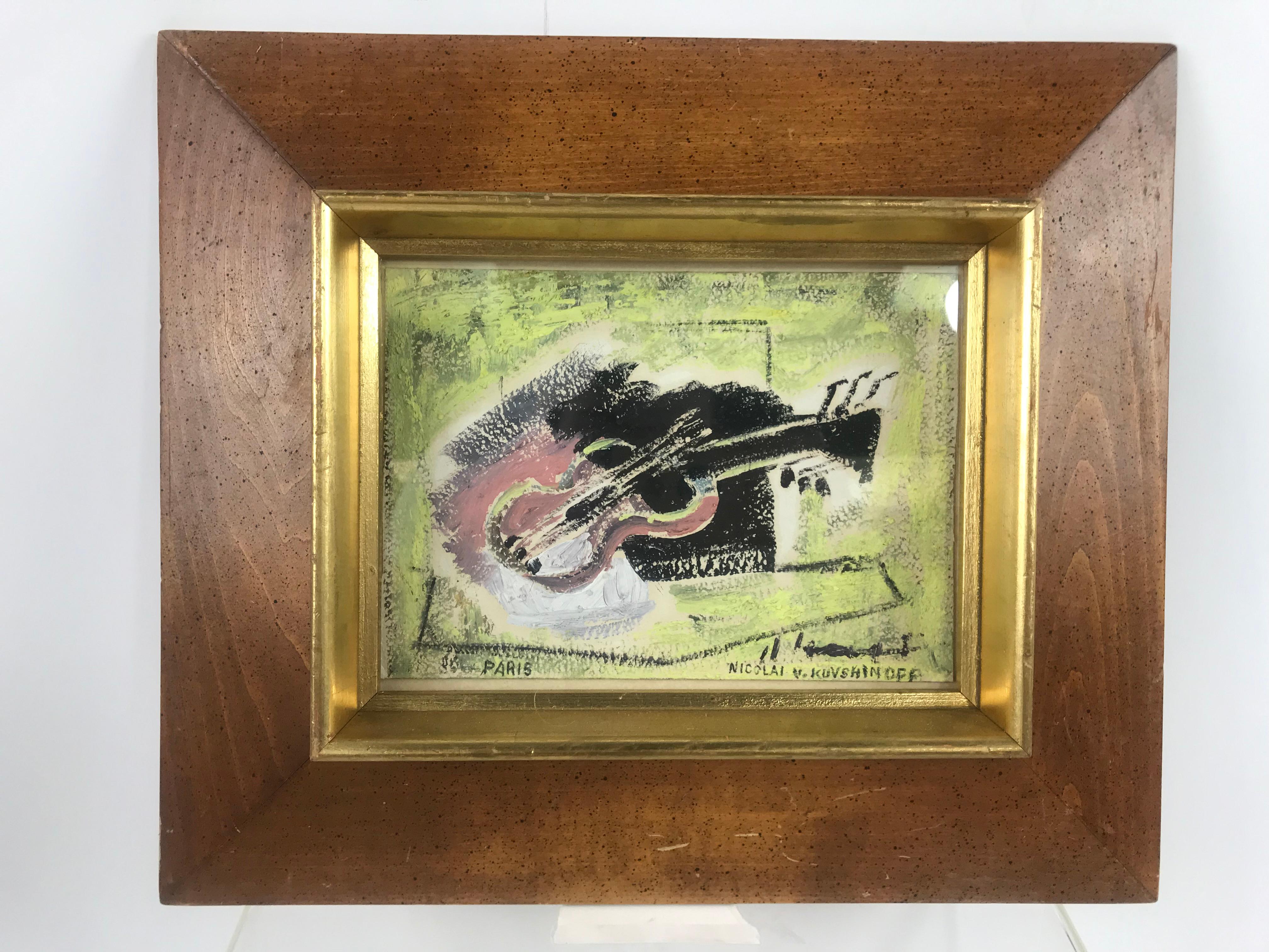 Nicolai Kuvshinoff, (1899-1997) signed lower right and on reverse. Beautifully framed.

Kuvshinoff was long-time artist in Seattle with a painting style called neo-cubist, Nicolai Kuvshinoff created abstract, bold works that reminded some viewers