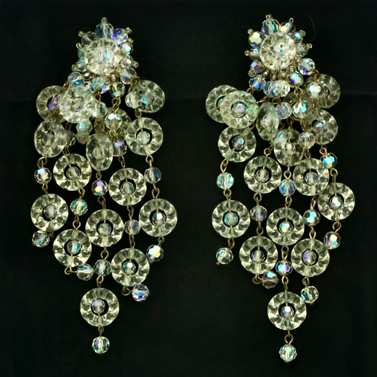 Paris House London Clip On Chandelier Earrings with Glass Aurora Borealis 1960s For Sale 4
