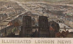 Paris in 1848 Bird's-Eye View, Published by Illustrated London News, Antique Map