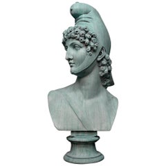 Paris in Aged Bronze Verdigris, Marble Bust, 20th Century