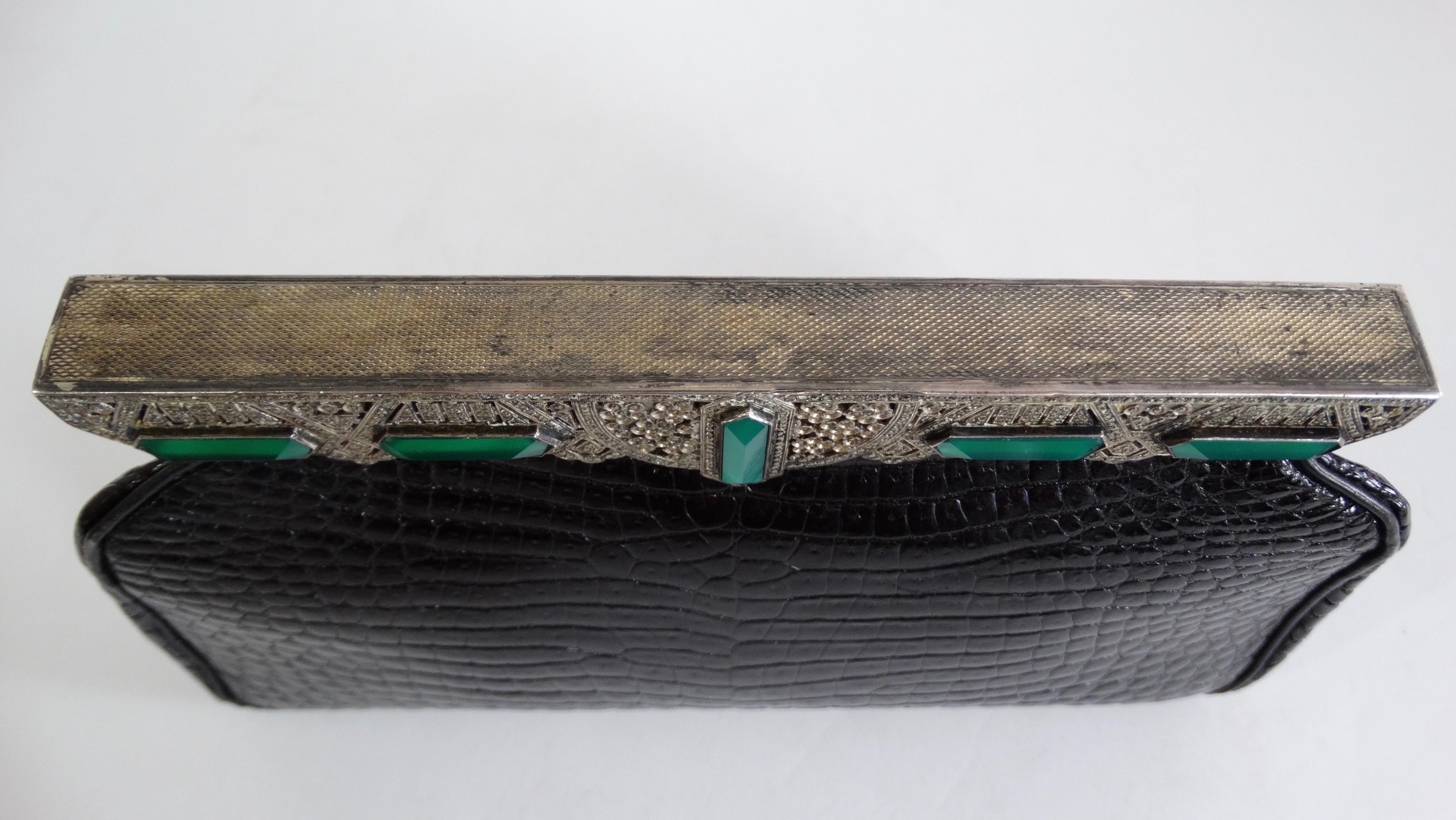 Black Paris Jacomo Mid-20th Century Crocodile Clutch