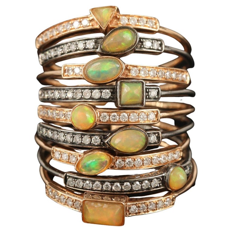 Paris, Lebanon / Mukhi Sisters / 18K Gold / Diamond and Opal Stacking Ring  For Sale at 1stDibs | sonia mukhi, lebanese rings