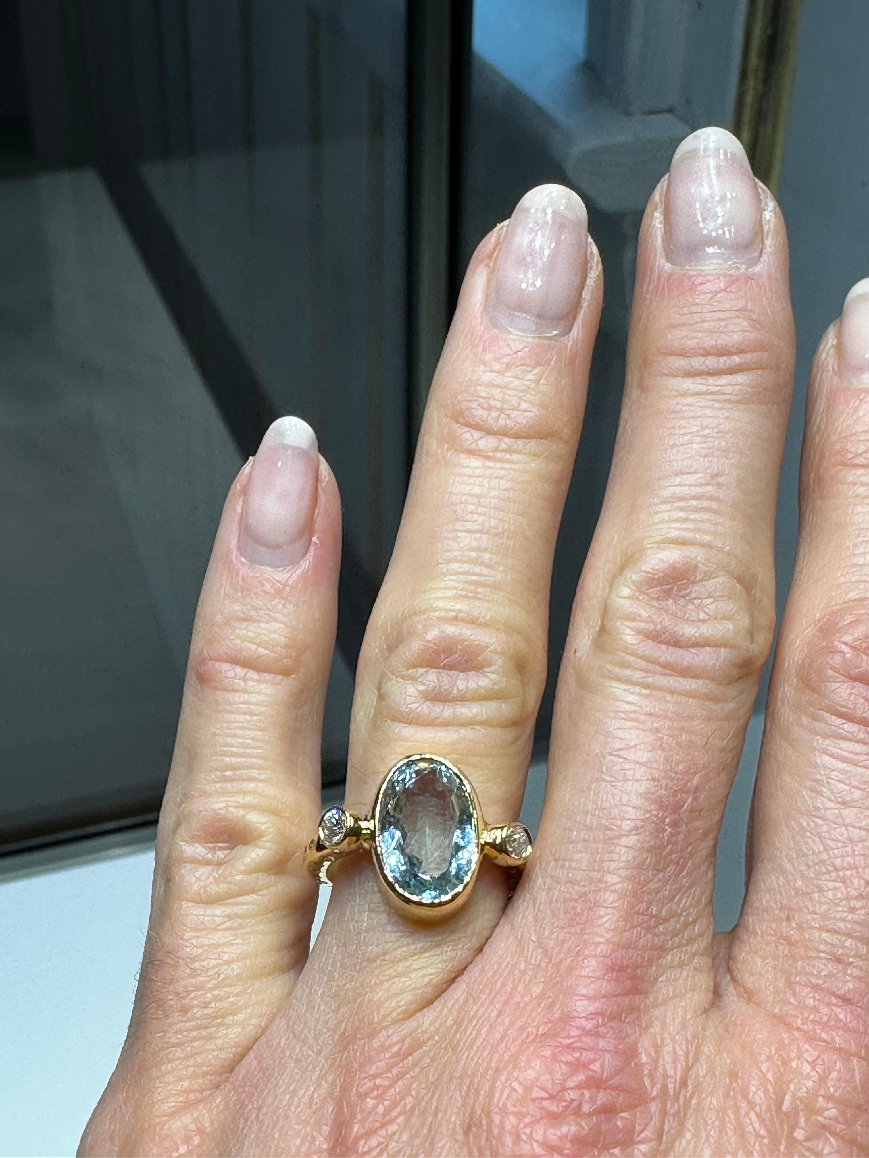 Brilliant Cut Paris & Lily, 22K Gold, Aquamarine and Diamond Ring For Sale