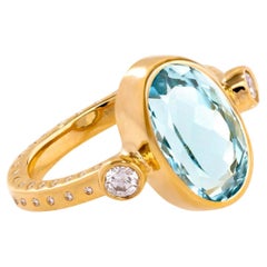 Used Paris & Lily, 22K Gold, Aquamarine and Diamond Ring