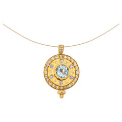 Paris & Lily, Handmade 22K Gold, Aquamarine, Blue Sapphire and Diamond Pendant