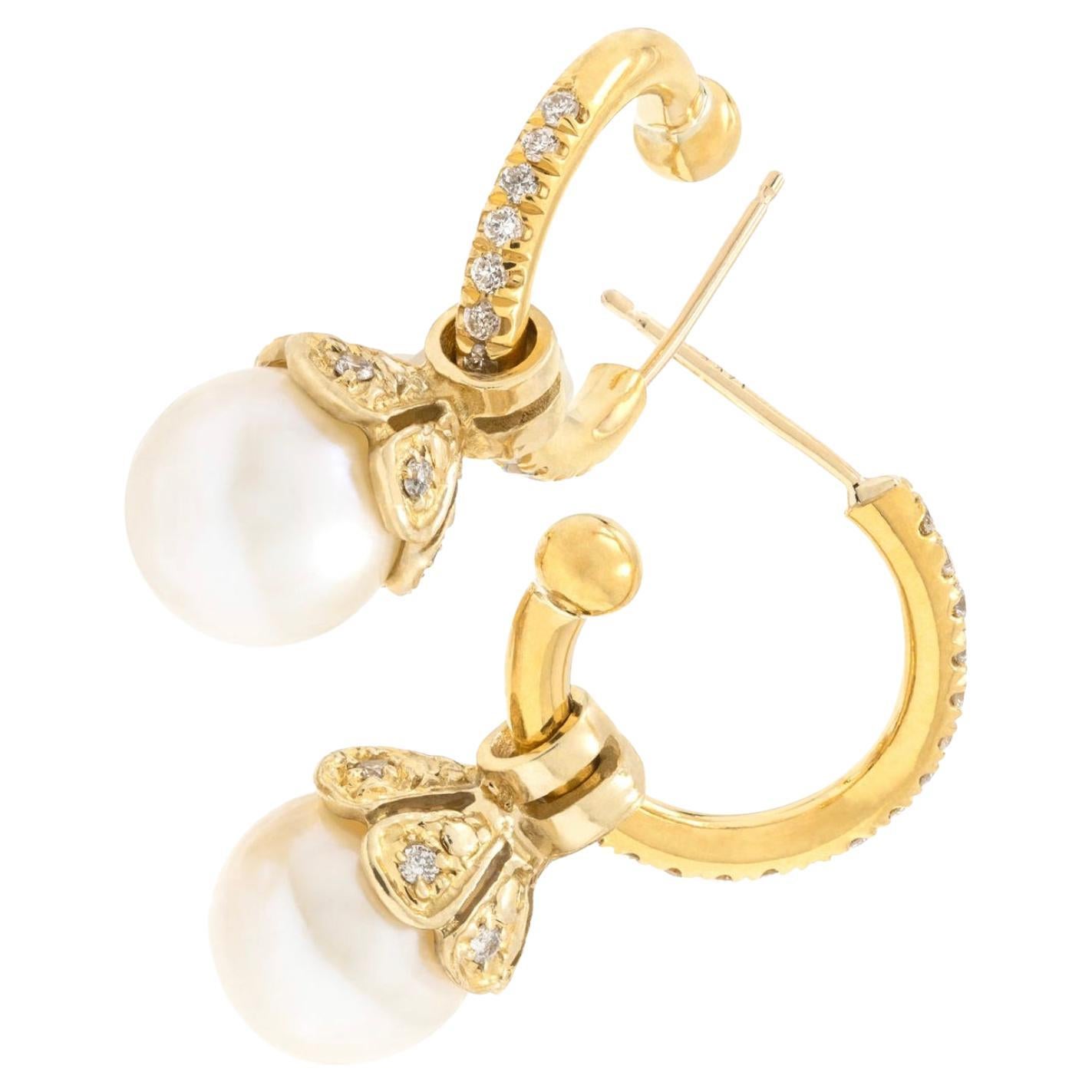 Paris & Lily, Oro 22k, Pendientes de aro de diamantes con colgantes de perlas extraíbles