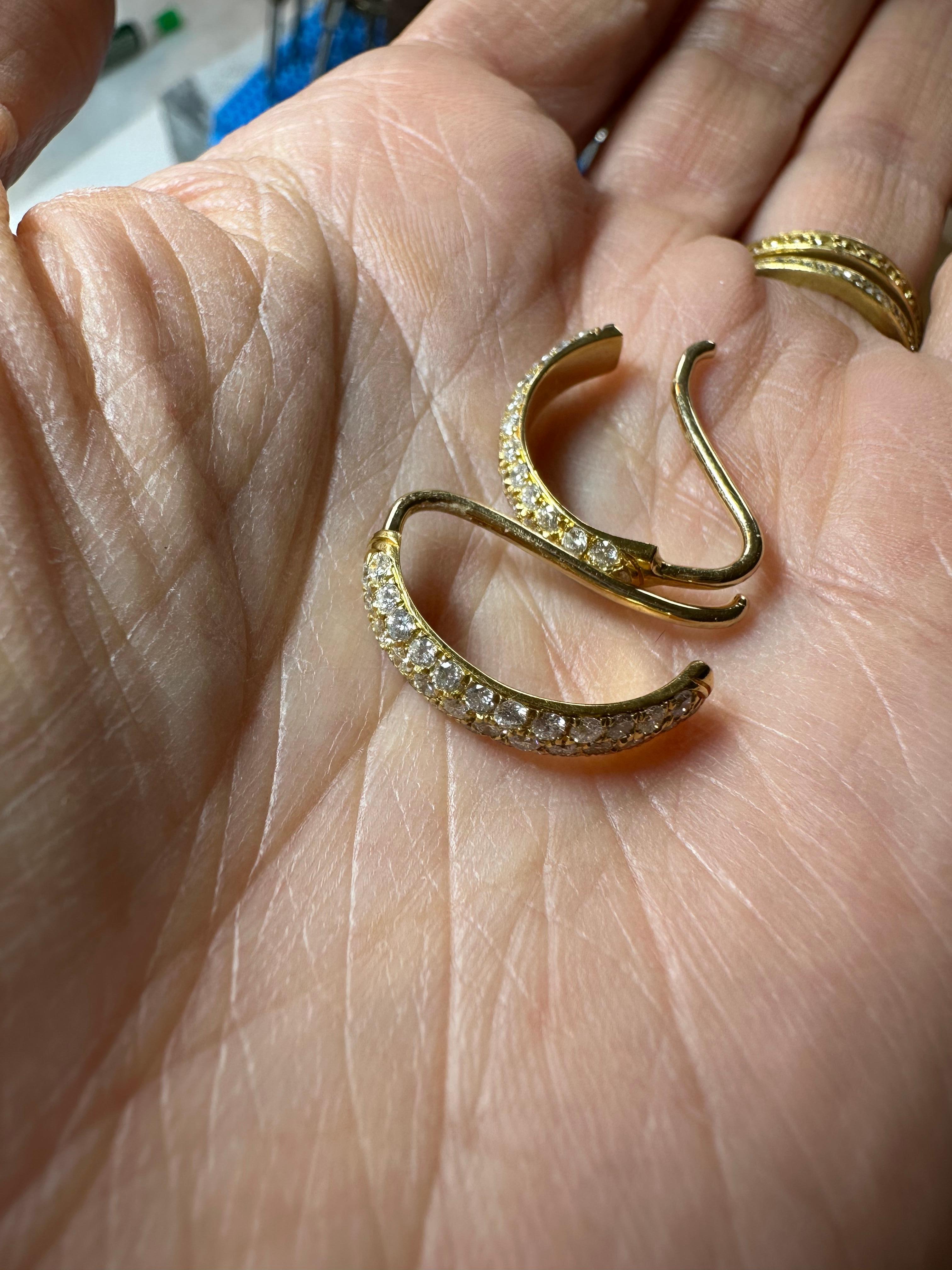 Women's 22k Gold, Pave Diamond, Ear Wire Hoop Earrings For Sale