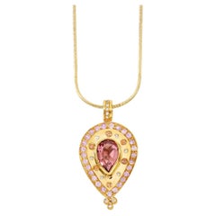 Paris & Lily 22K Gold, rosa Turmalin, rosa & orangefarbener Saphir und Diamant-Anhänger