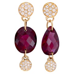 Paris & Lily, handmade, 18K yellow gold earrings with pave diamonds and garnets