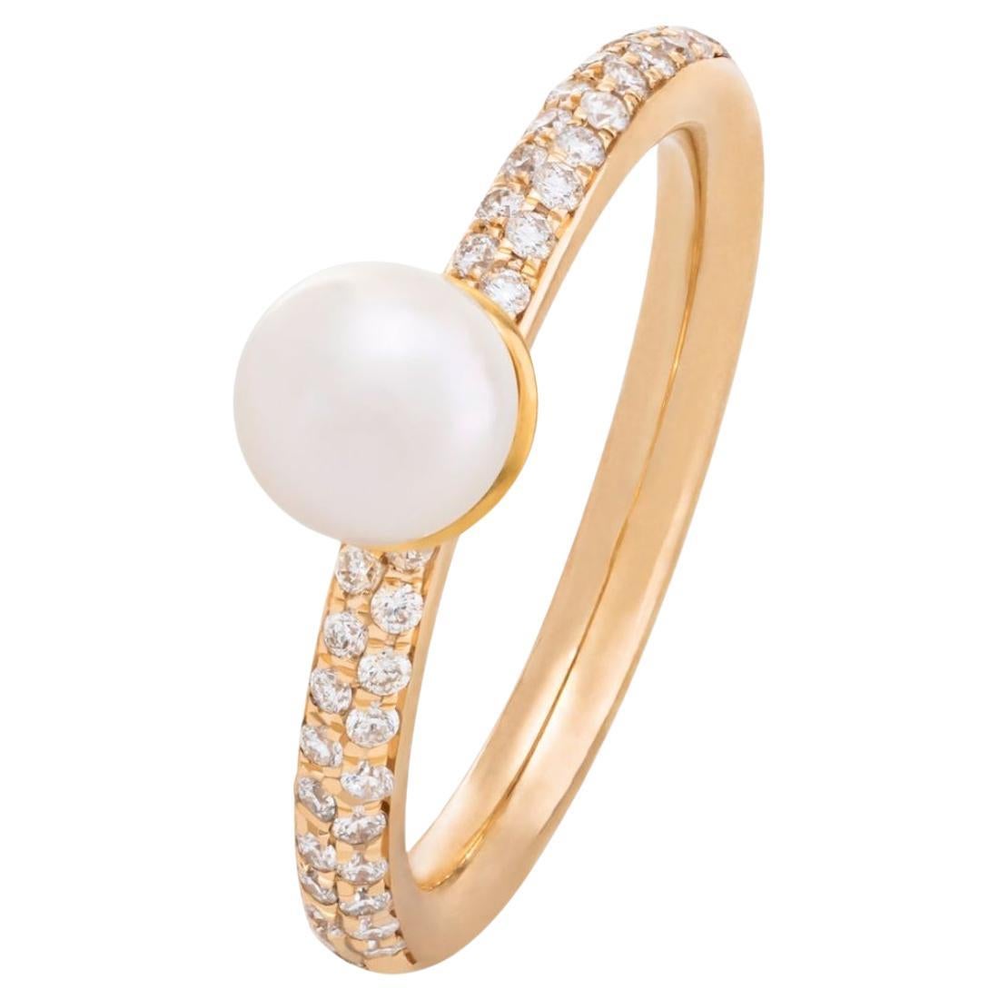 Paris & Lily, Handmade 22K & 14K Gold, Pearl Ring with Diamonds For Sale