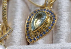 Paris & Lily, Handmade, 22k Gold, Aquamarine, Sapphire and Diamond Pendant