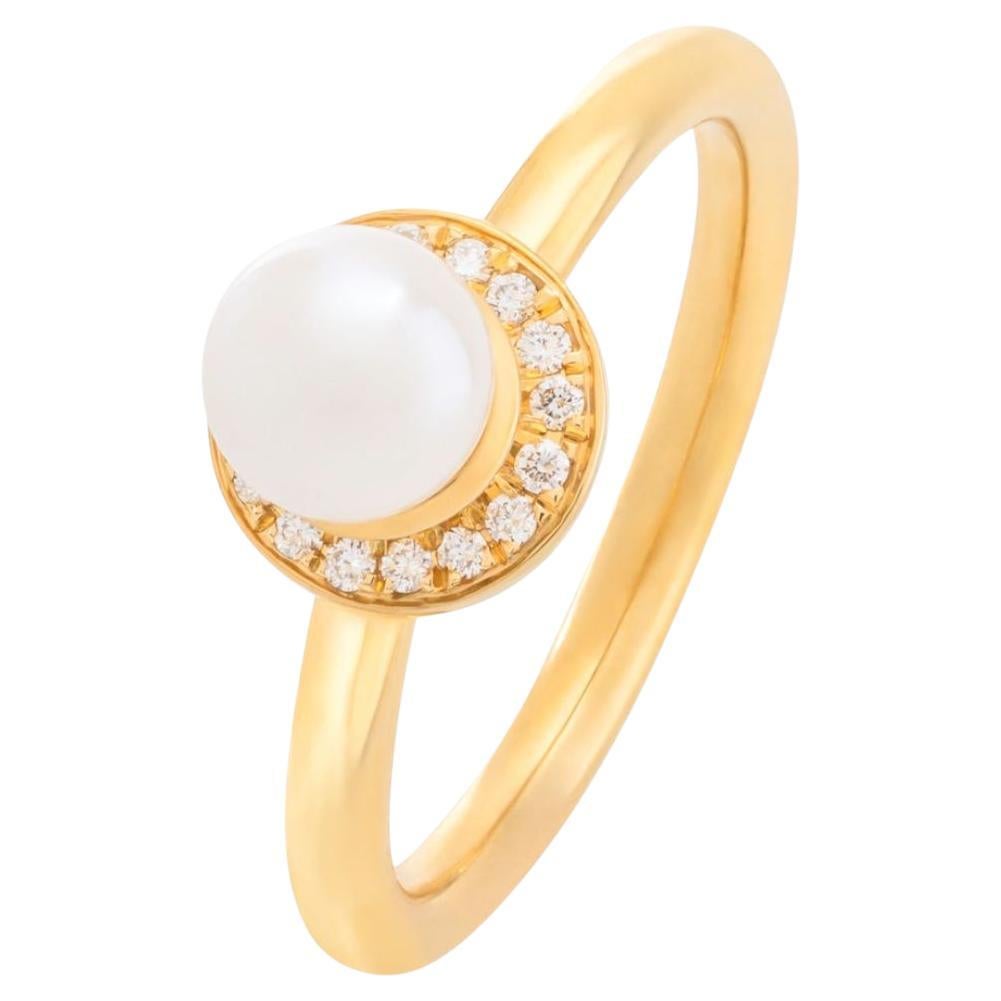 Paris & Lily Handgefertigter Perlenring aus 22 Karat Gold, Diamant-Halo, Perlenring