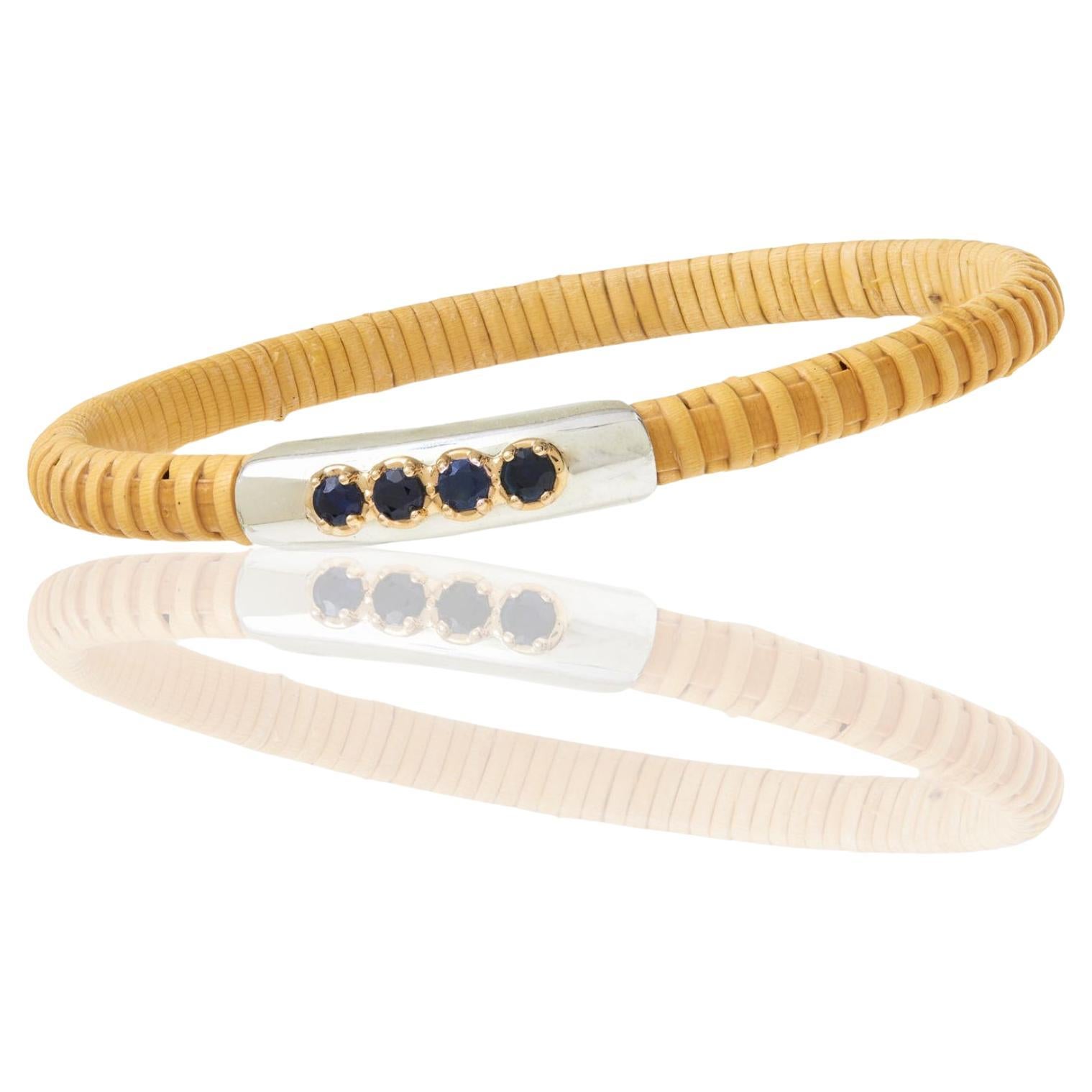 Paris & Lily Nantucket Lightship Basket Bangle with Silver, Gold & Sapphires For Sale