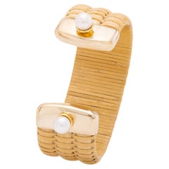 Paris & Lily Nantucket Lightship Basket Cuff Bracelet with Gold & Pearls