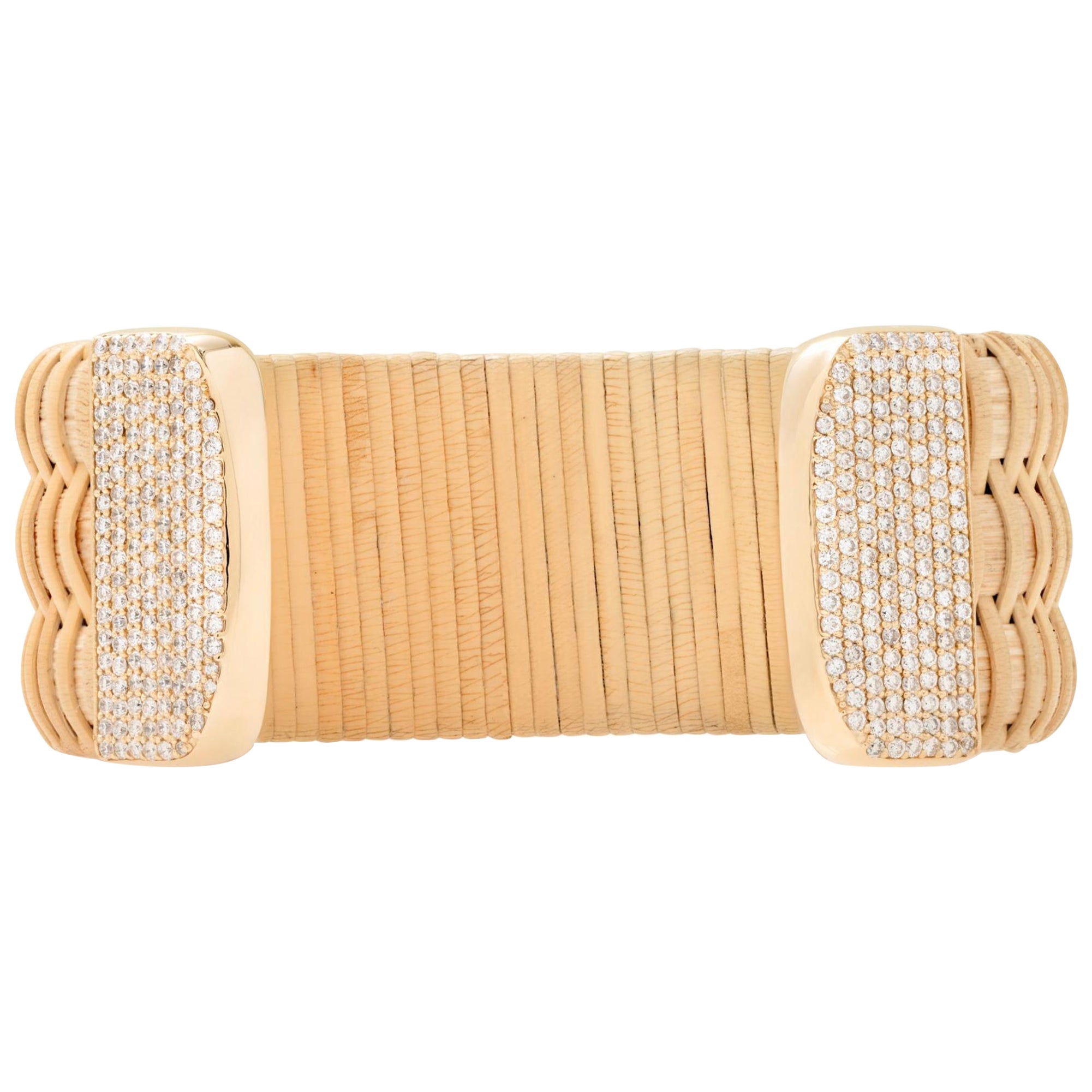 Paris & Lily Nantucket Lightship Basket Cuff with Gold and Diamonds For Sale