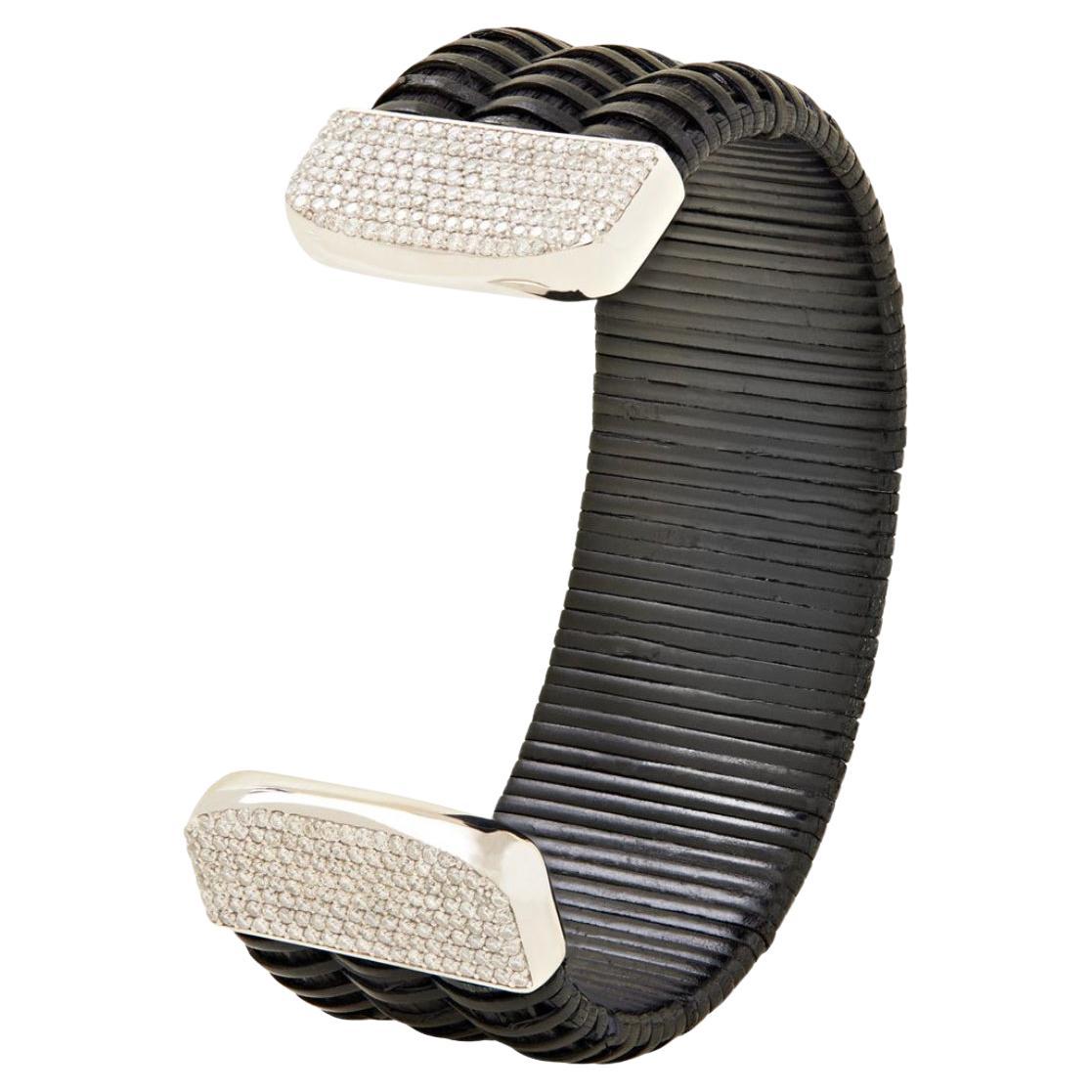 Nantucket Lightship Basket Cuff with White Gold and Diamonds