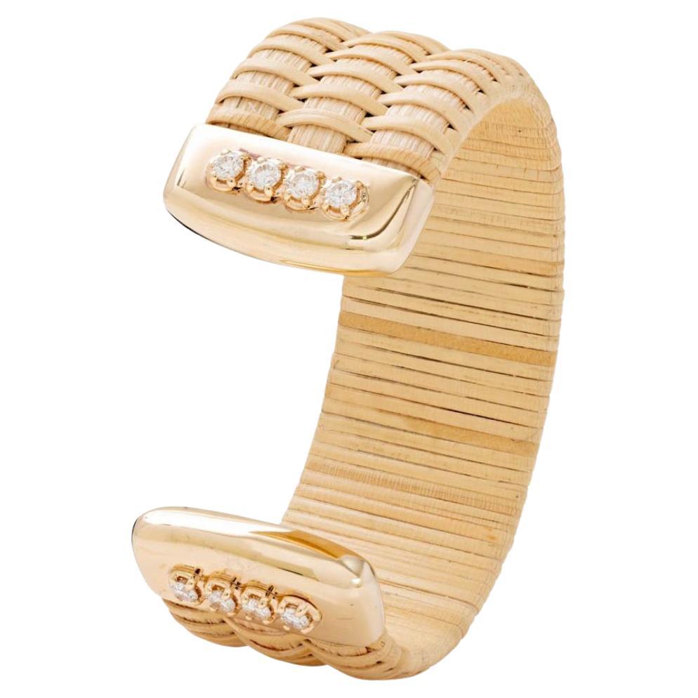 Paris & Lily Nantucket Lightship Basket Cuff with Yellow Gold and Diamonds For Sale