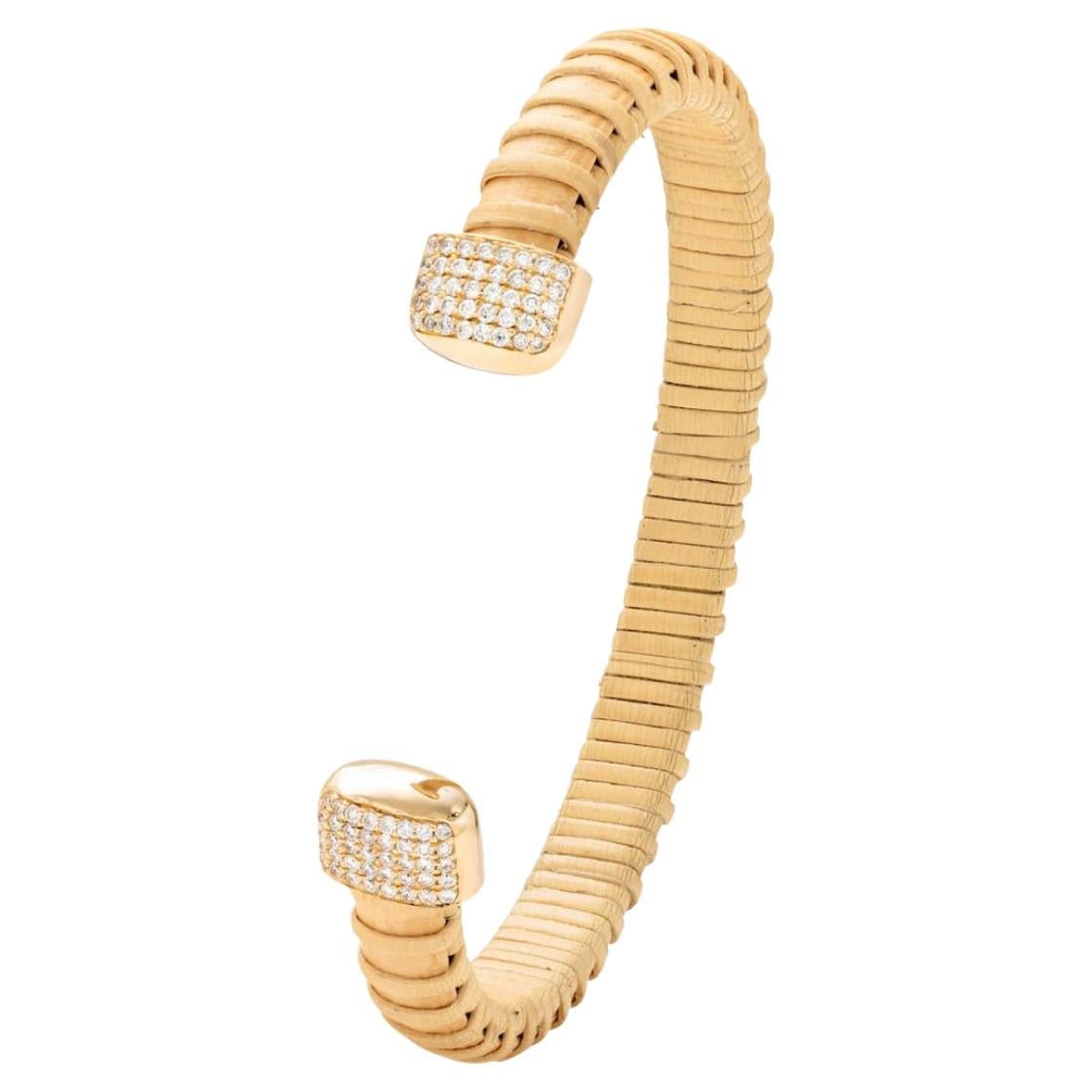 Paris & Lily Nantucket Lightship Basket Cuff with Yellow Gold and Diamonds For Sale