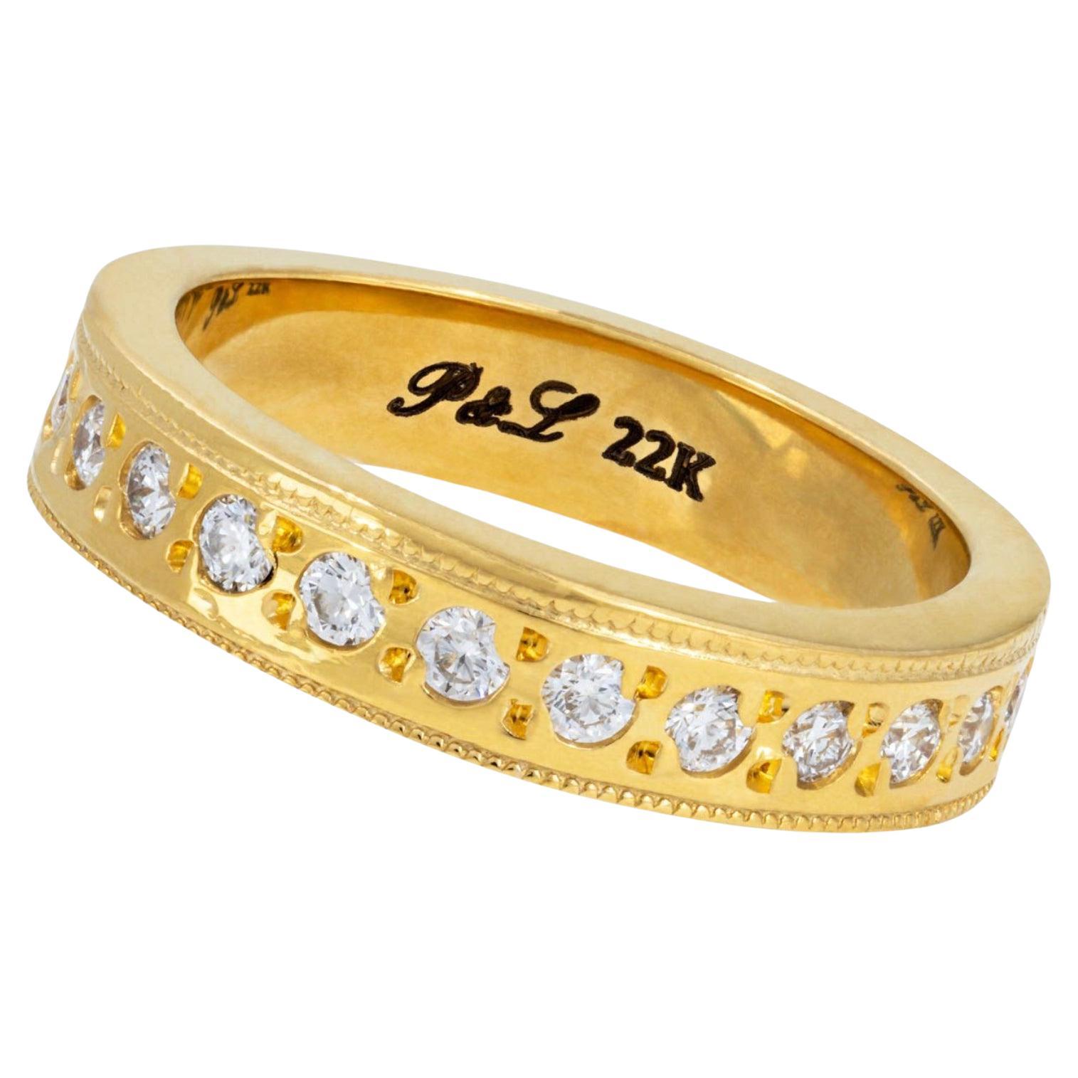 Paris and Lily, One-of-a-kind, Handmade, 22k Gold Band with Diamonds For Sale