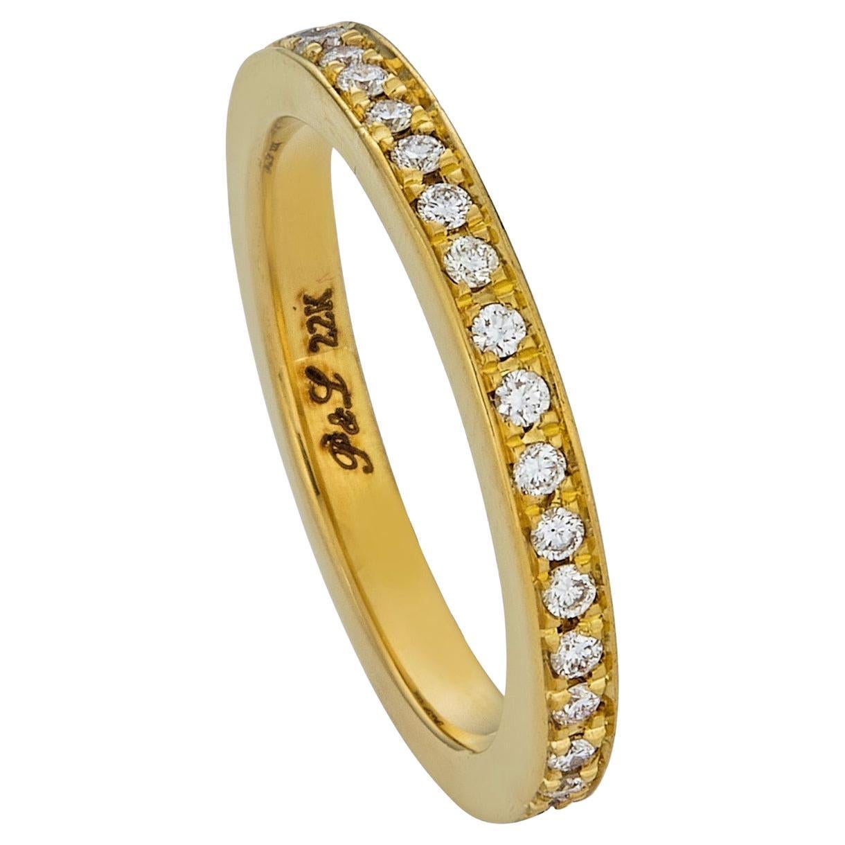 Paris & Lily, One-of-a-Kind, Handmade, 22k Gold Band with Diamonds For Sale