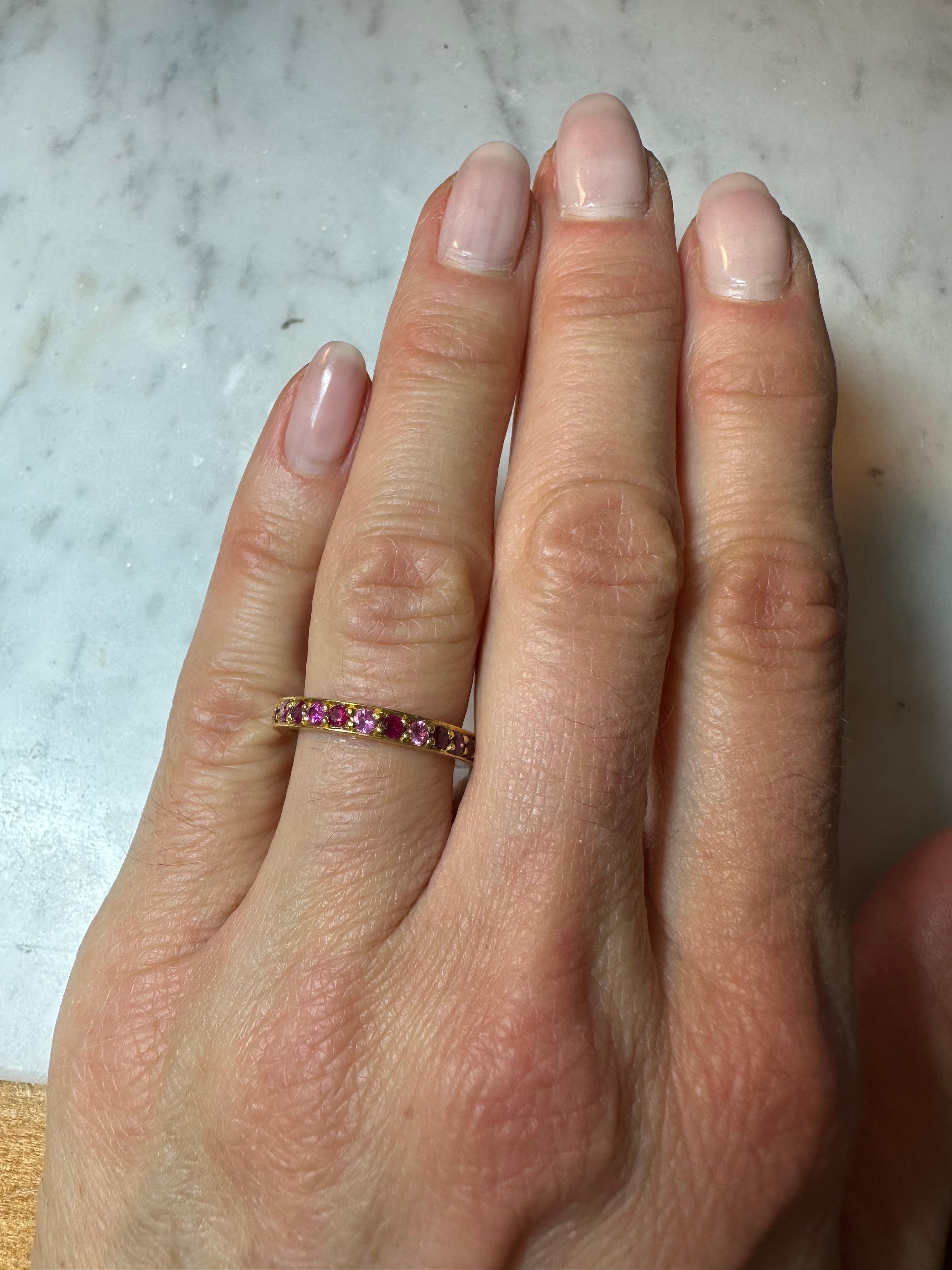 Paris & Lily, One-Of-A-Kind, Handmade, 22K Gold, Ruby and Pink Sapphire Band In New Condition For Sale In Montclair, NJ