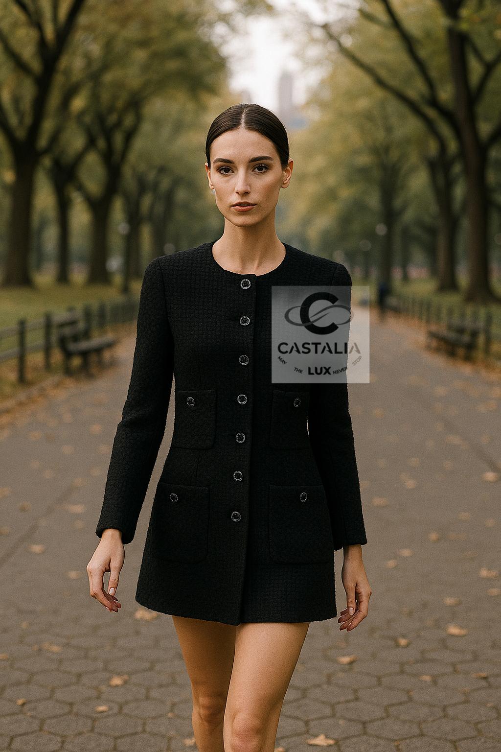CHANEL Paris/ LONDON Collection S S'habille d'une veste en tweed noiru2028Une rare relique de collection de Karl Lagerfeld

~ Des couloirs crépusculaires de l'imagination transcendante de Lagerfeld provient cette veste en tweed noir rarissime de