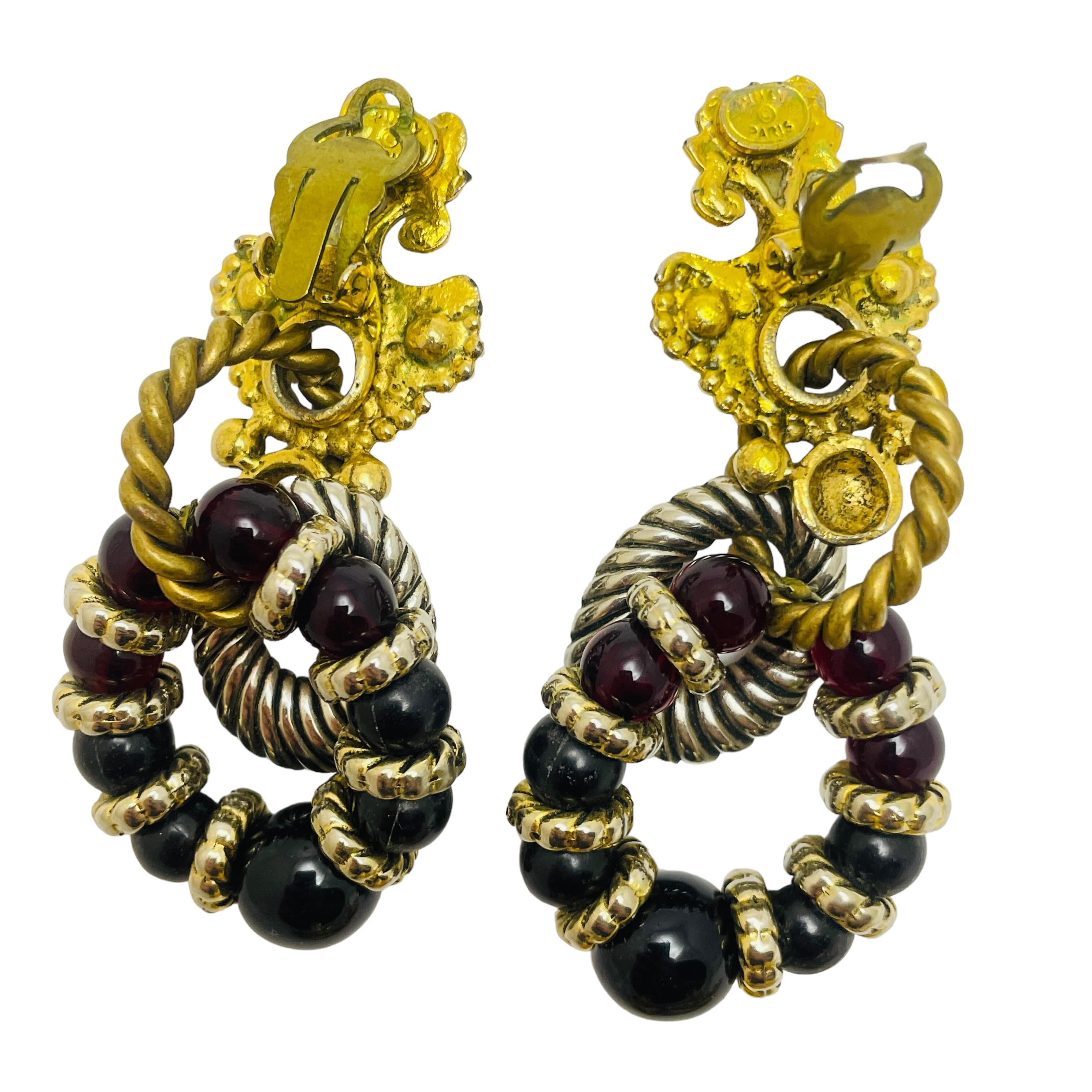 PARIS made in France boucles d'oreilles clip en or avec perles pendantes Bon état - En vente à Palos Hills, IL