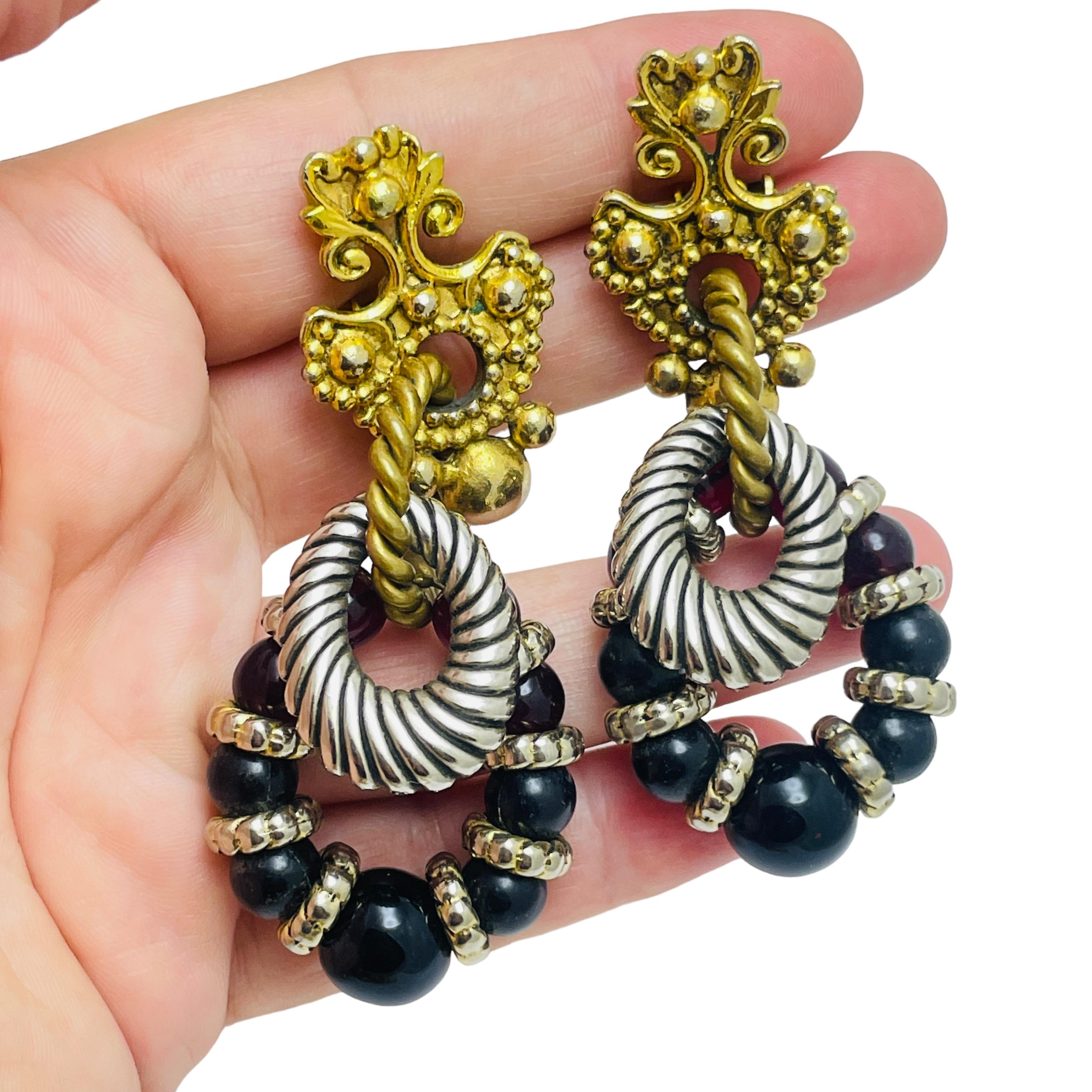 PARIS made in France boucles d'oreilles clip en or avec perles pendantes en vente 1