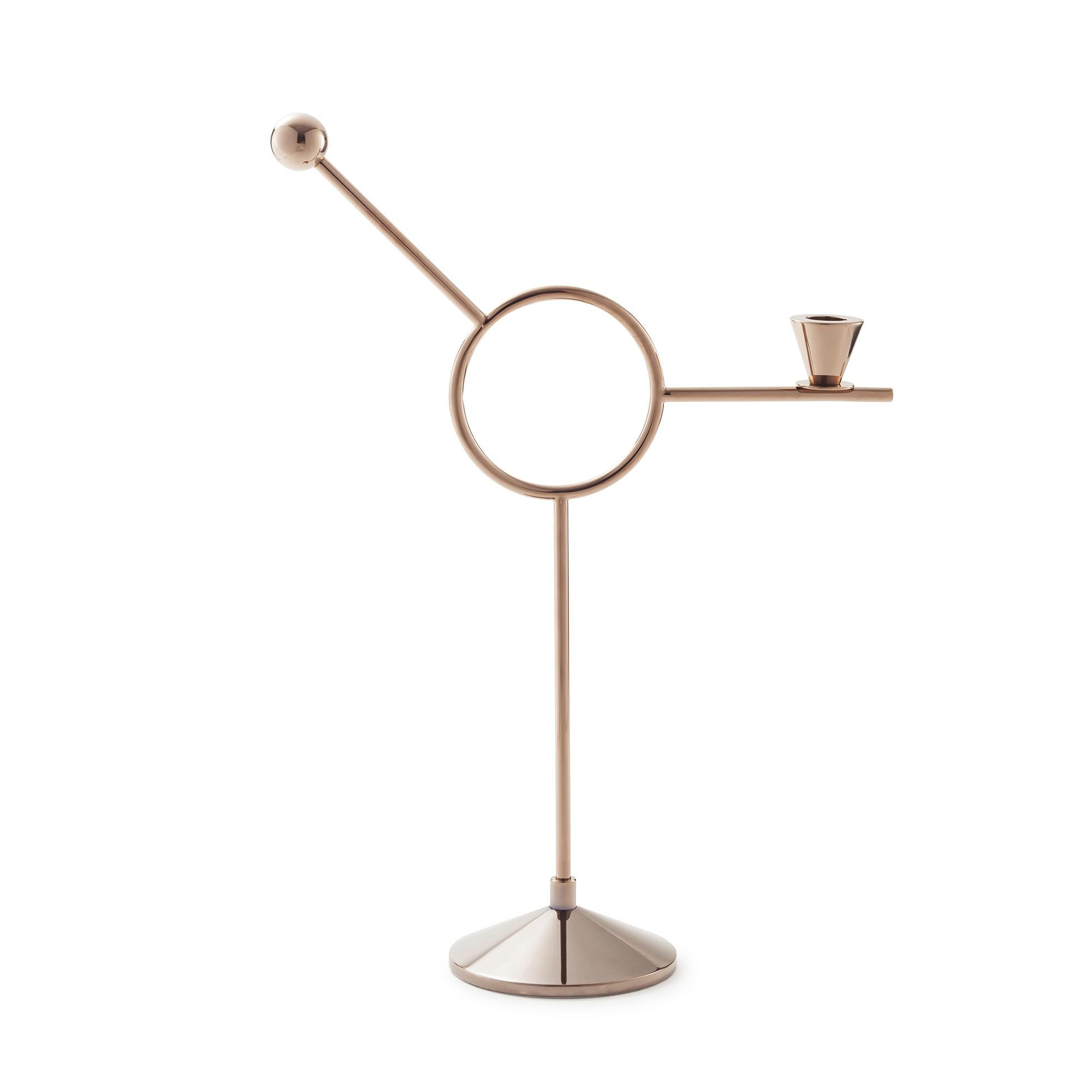 Paris Memphis N°8 candleholder by Thomas Dariel
Dimensions: D 12 x W 32.4 x H 44.5 cm 
Materials: Plated metal coated with glossy pink copper finish. 
Also available in other dimensions.


Paris-Memphis capsule collection draws its inspiration