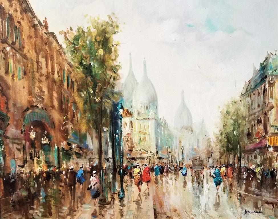 Nous vous présentons une magnifique huile sur toile de Paris Montmarte par Demone. 

Superbe huile sur toile originale et authentique de l'artiste italien Pietro Demone::

vers 1980:: achetée et exposée à la Southwest Gallery:: Dallas:: TX (avec