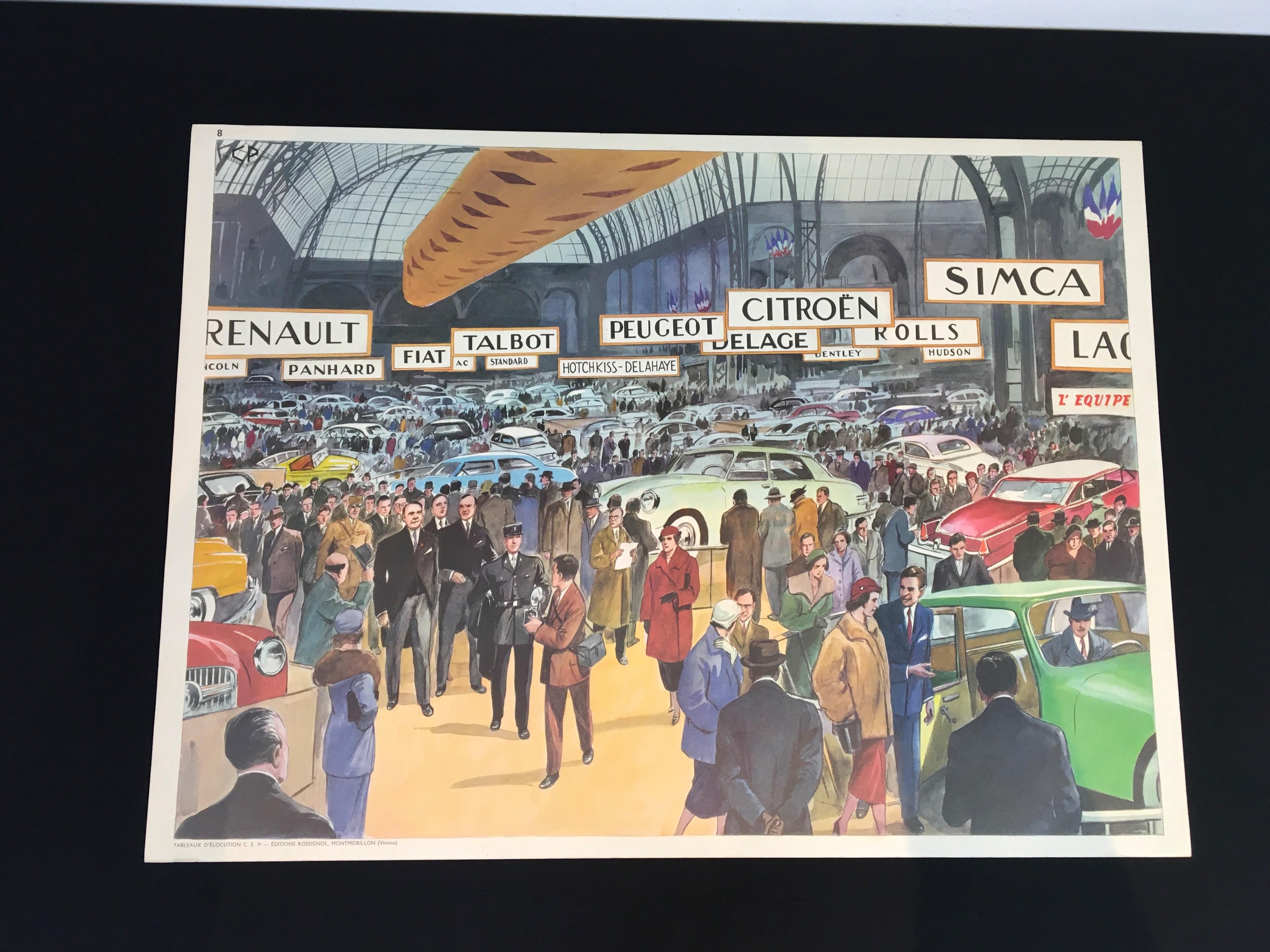 Paris Motor Show, Grand Palais Paris, Poster, School Chart by Rossignol, France 11