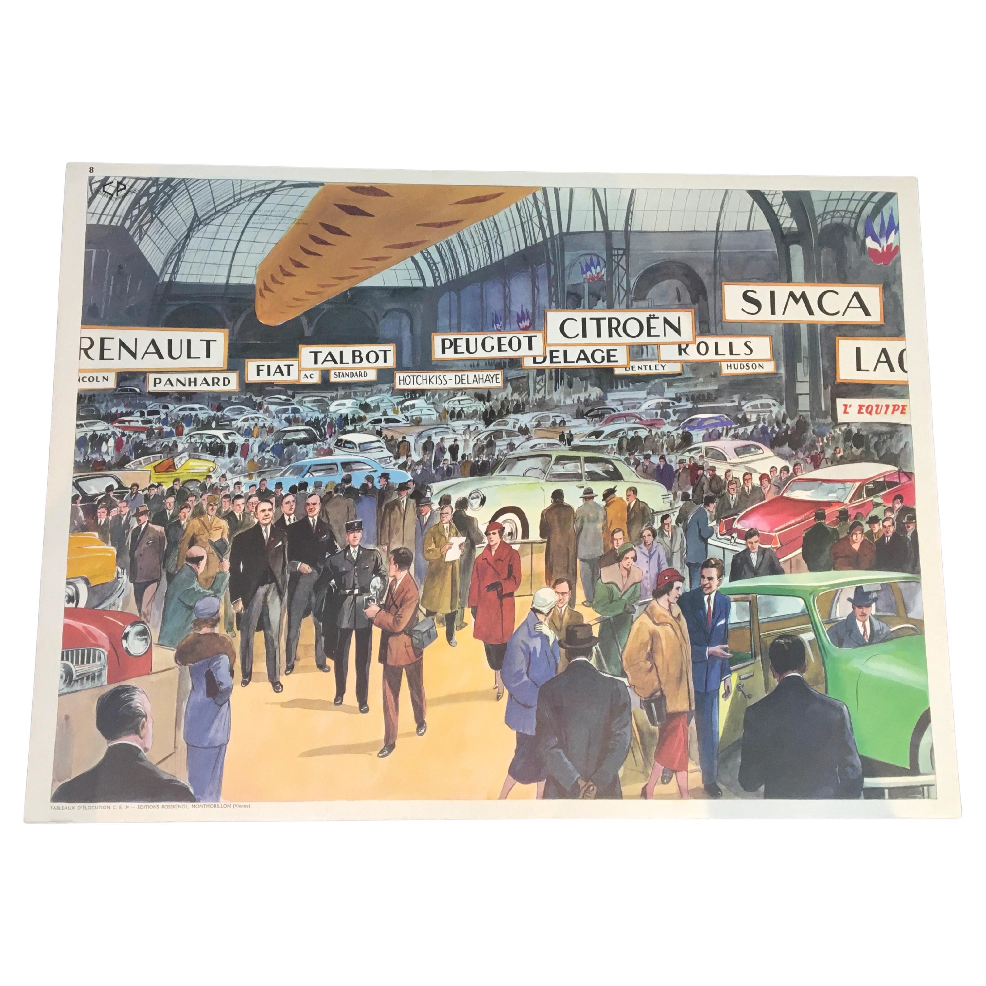 Paris Motor Show, Grand Palais Paris, Poster, School Chart by Rossignol, France