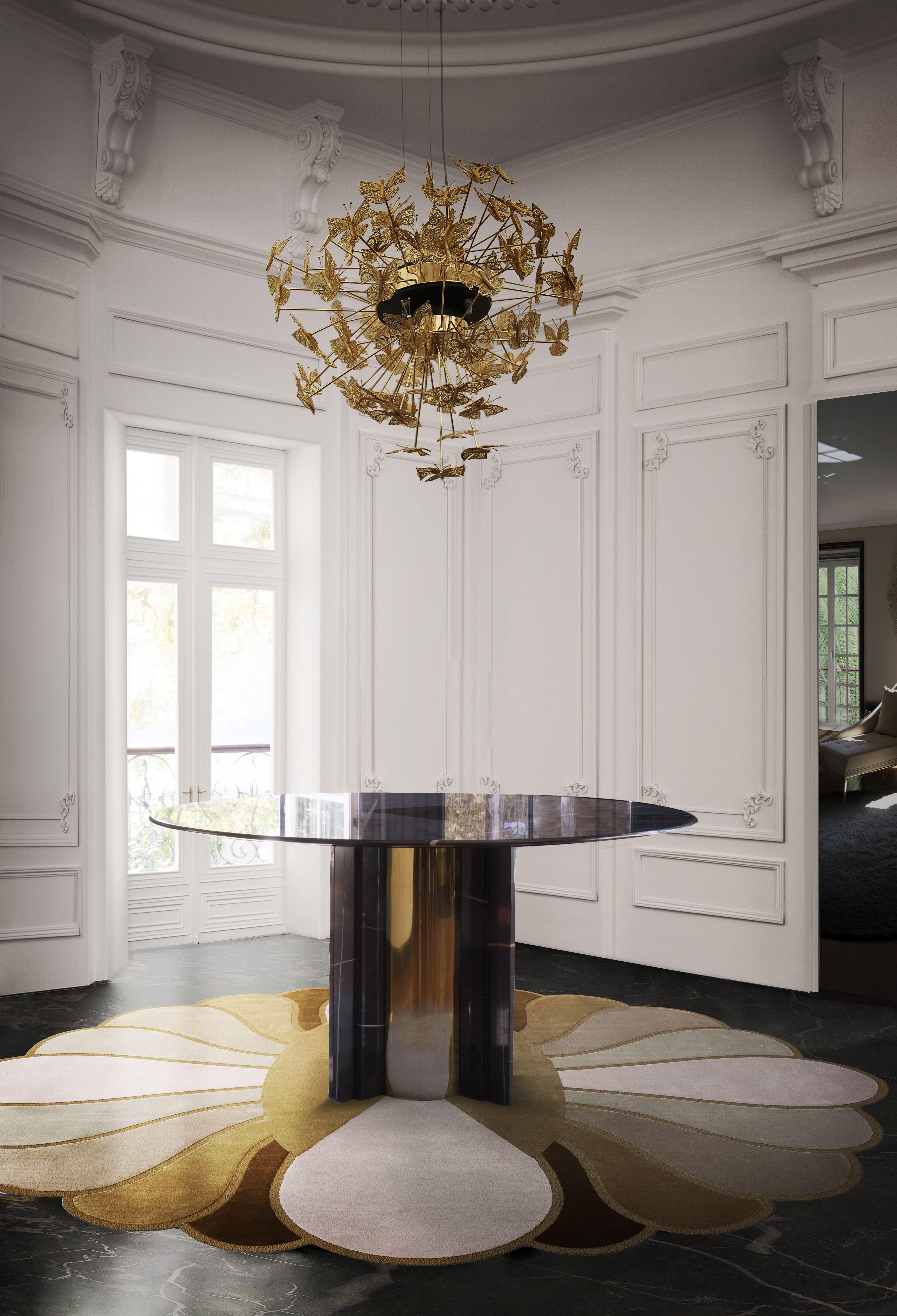 Portoghese Tavolo da pranzo in marmo Paris Nero Marquina in vendita
