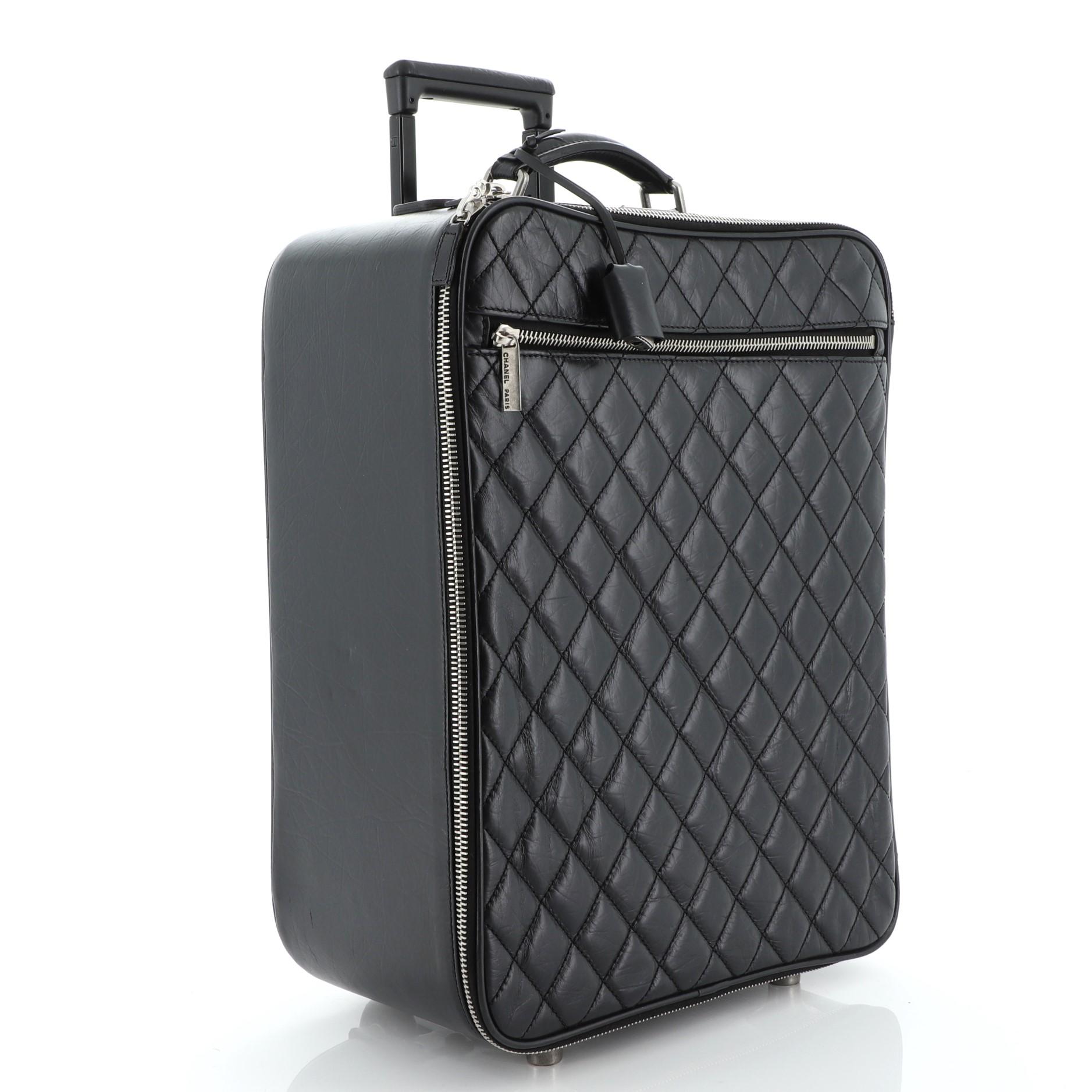 Black Paris-New York Rolling Trolley Quilted Aged Calfskin