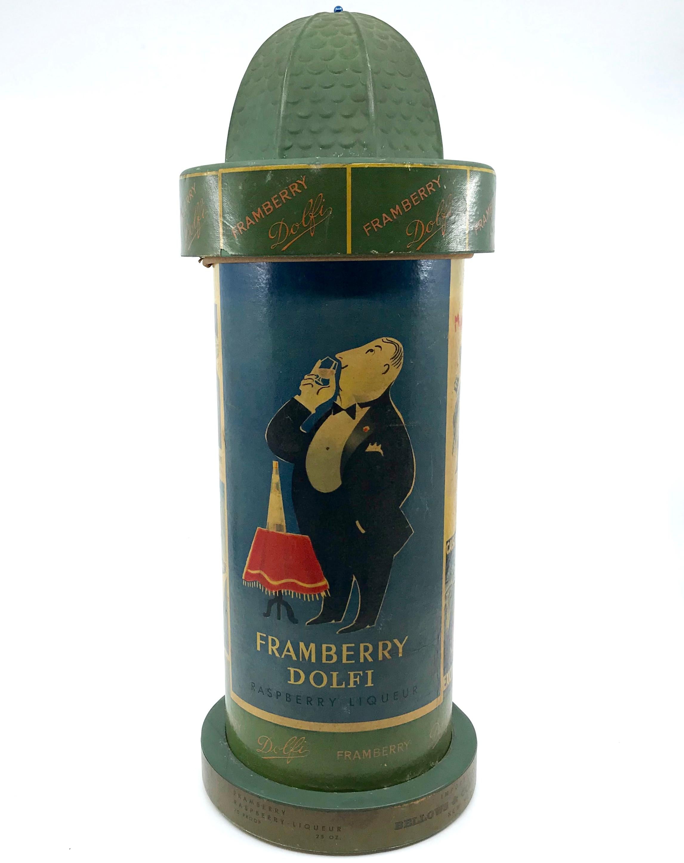 Custodia per edicola di Parigi. Nuovo astuccio per bottiglie di liquore Bellows & Co con l'iconica forma del chiosco pubblicitario parigino. Scatola da liquore circolare in carta plastificata e di forma vintage per portare un po' di Par-ee nel tuo