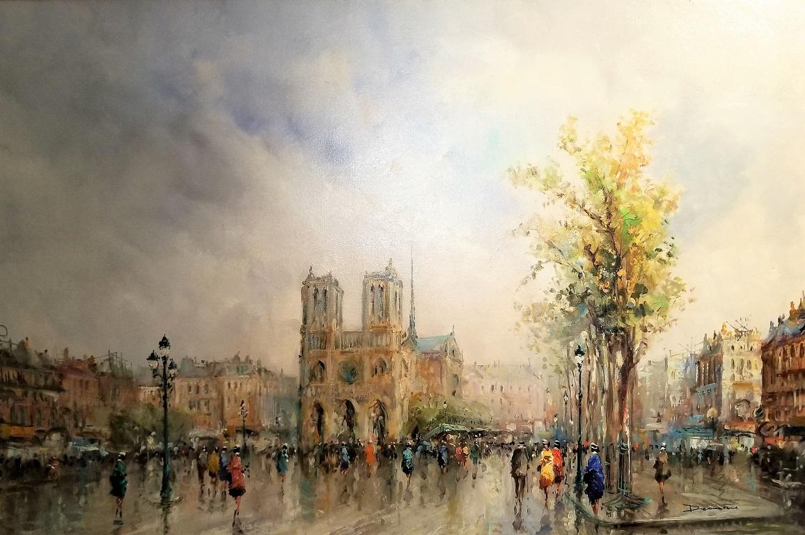 Expressionist Paris Notre Dame Oil on Canvas by Demone